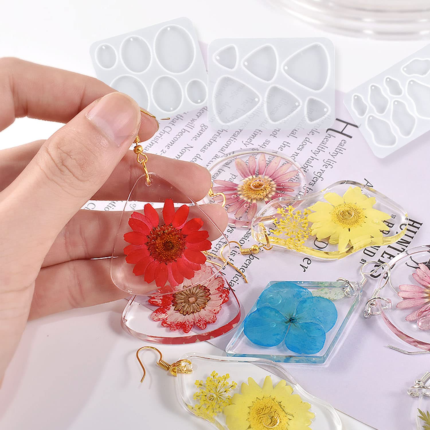 12 PCS Silicone Earring Resin Molds with Holes - DIY Jewelry Making Kit for Epoxy Casting - Various Shapes & Sizes for Earrings, Pendants, Keychains - Perfect for Handmade Crafts, Gifts, and Home Decor Projects