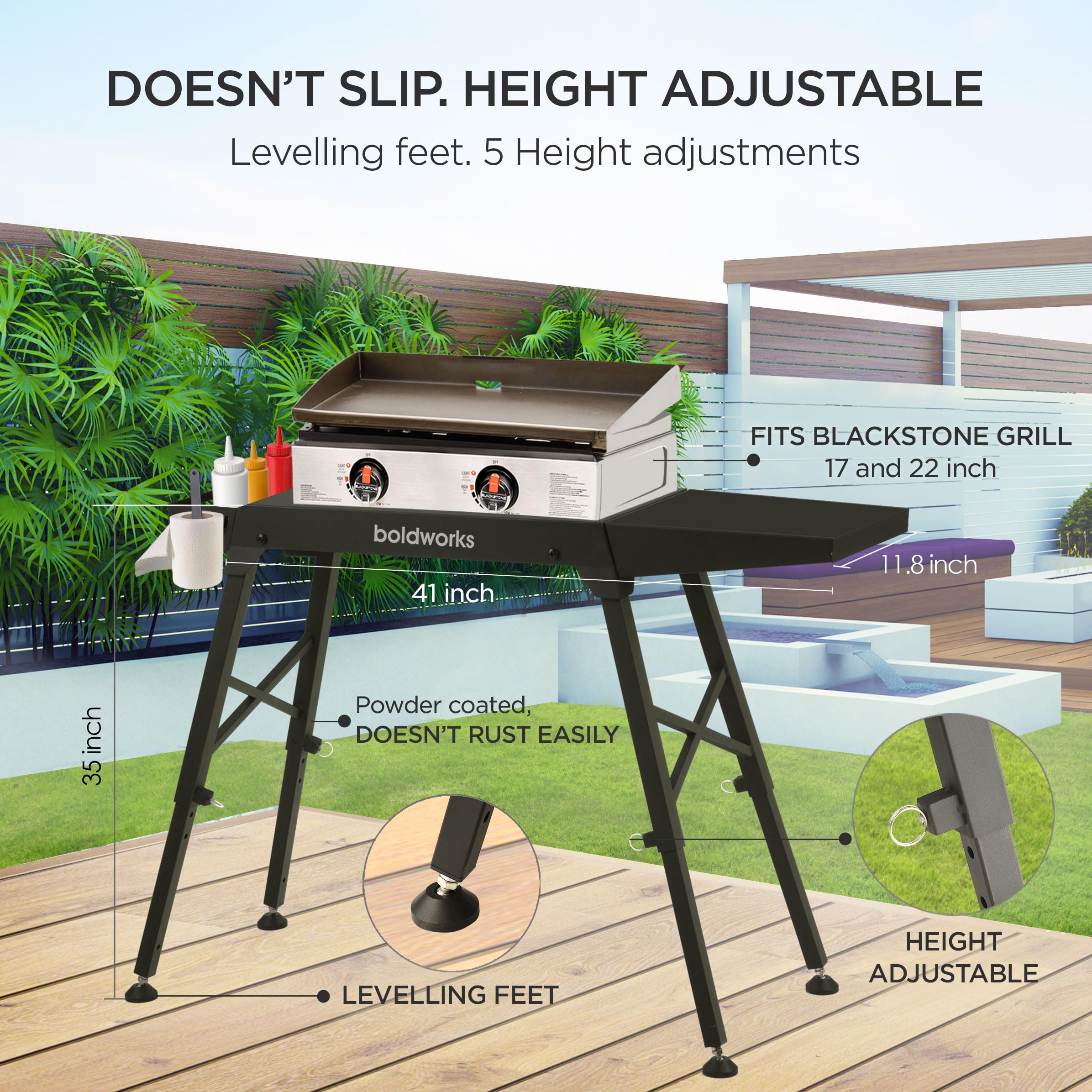 **Heavy Duty Griddle Stand for Blackstone 17 & 22 Inch Table Top Grill - Portable, Folding & Height Adjustable Legs - Perfect for Outdoor Cooking, Camping & Backyard BBQs**