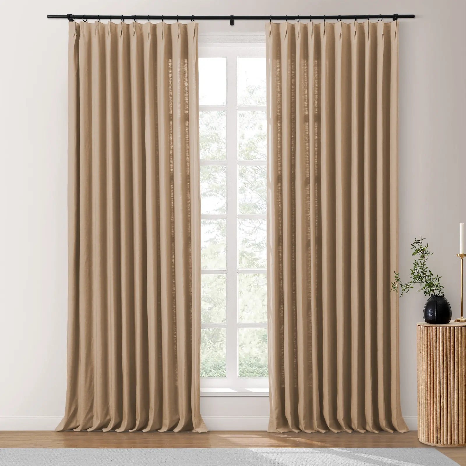 Isabella Heavyweight Cotton Blackout Curtains - Thermal Insulated Pleated Drapes for Living Room & Bedroom - Noise Reducing & Energy Saving Home Decor