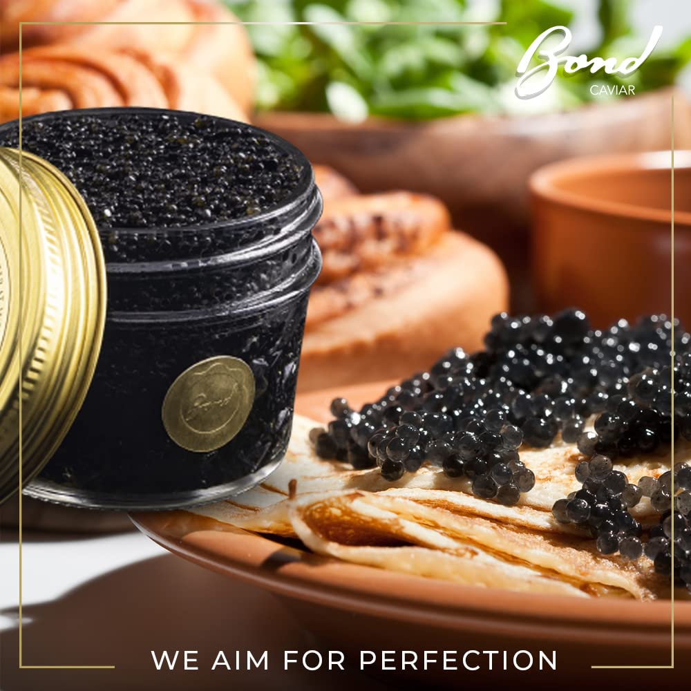 Premium Bond American Hackleback Caviar - Gourmet Black Sturgeon Roe, Small Pearl Caviar with Malossol Sea Salt - 2oz (56g) Glass Jar - Luxury Gift for Weddings, Fine Dining & Special Occasions