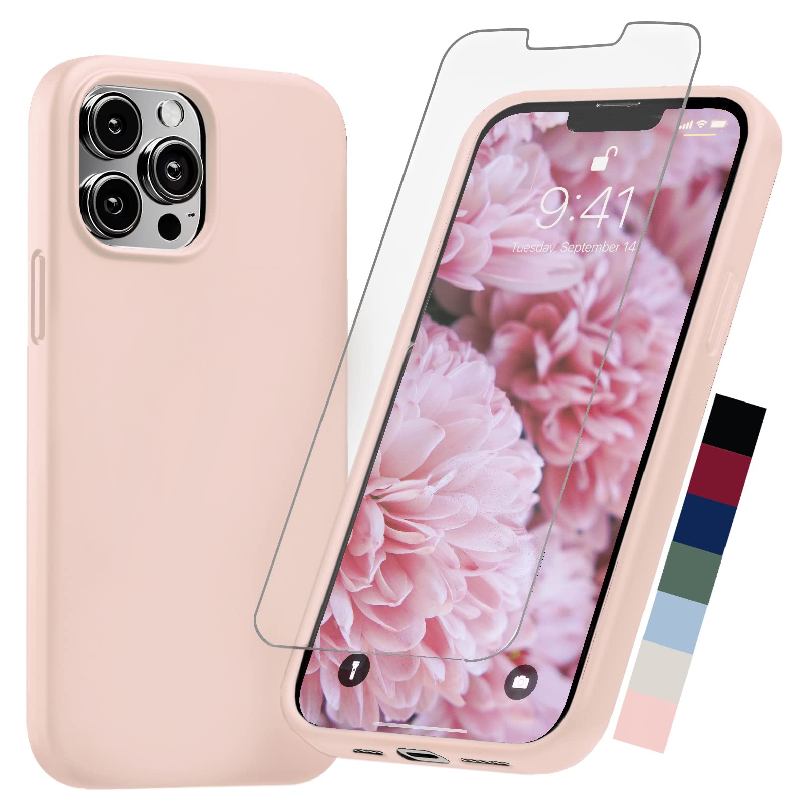 iPhone 13 Pro Max Case [6ft Military-Grade Drop Protection] - Slim Pink Silicone Cover with Built-in Screen Protector & Microfiber Lining - Shockproof Protective Phone Case for Women & Men - Perfect for Work, Travel & Outdoor Activities