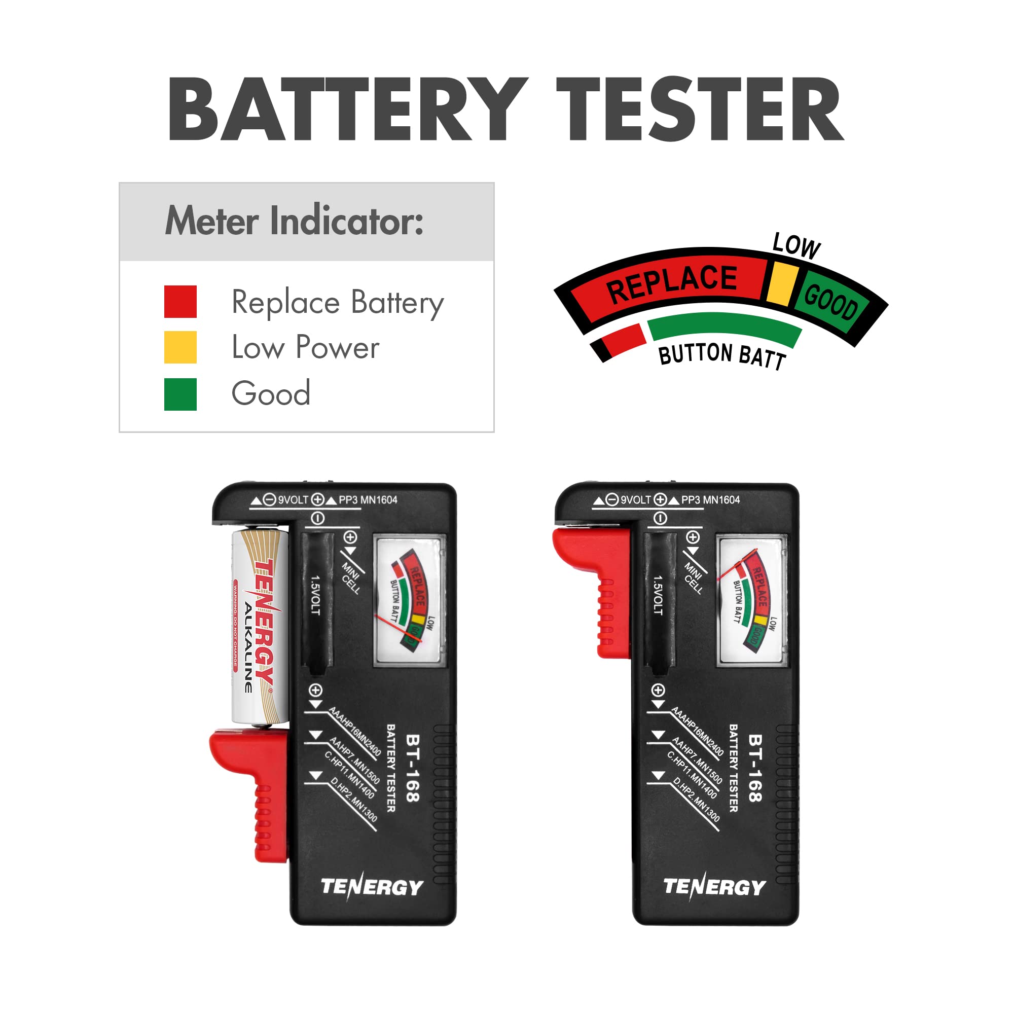 Tenergy Battery Organizer Storage Case with Built-in Battery Tester - Holds 60 AA AAA C D 9V Batteries (Batteries Not Included) | Perfect for Home, Office & Emergency Kits