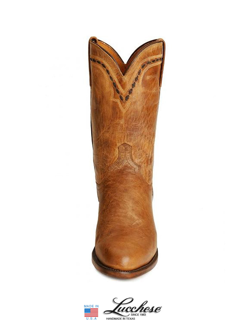 Lucchese 1883 Mad Dog Leather Roper Boots for Men - Tan Western Cowboy Boots | Comfortable & Durable Work Boots for Riding, Ranch Work & Outdoor Activities
