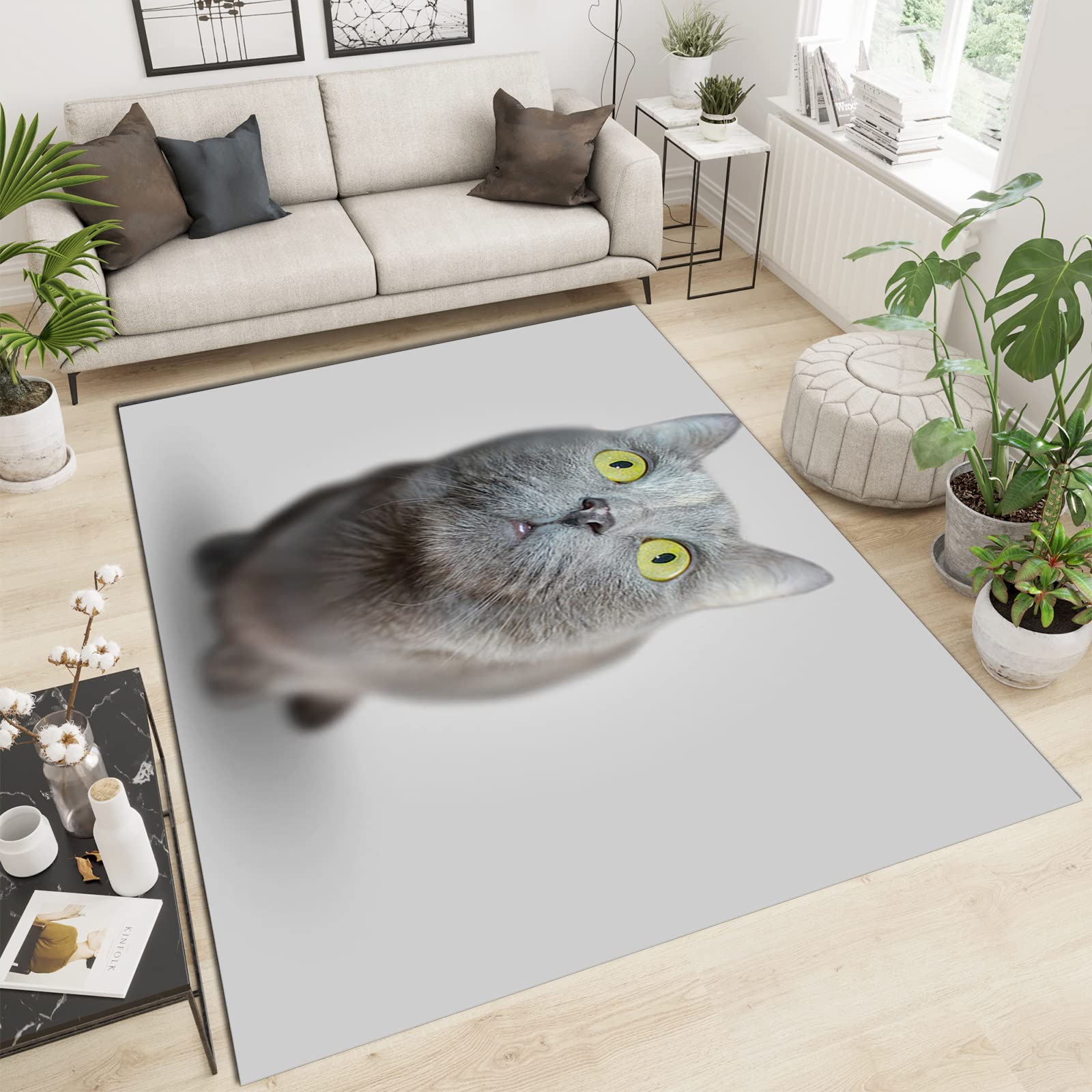 Stylish Cat Print Non-Slip Area Rug - 5x8ft Pet-Friendly Floor Mat for Living Room, Bedroom & Study - Durable & Floor-Safe Design for Home Decor