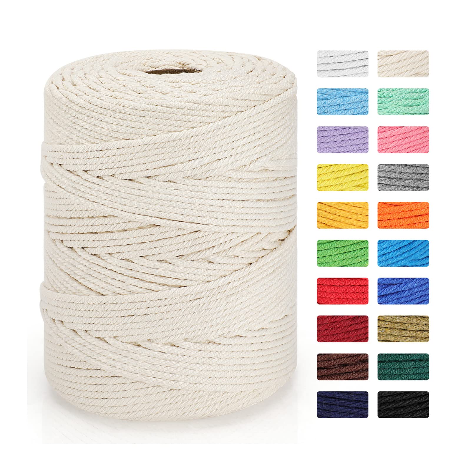 4mm x 328yd 100% Natural Cotton Macrame Rope | 4 Strand Twisted DIY Craft Cord for Knitting, Plant Hangers, Wall Hangings & Wedding Decorations | Perfect for Boho Home Decor, Macrame Projects & Gift Making (Beige)