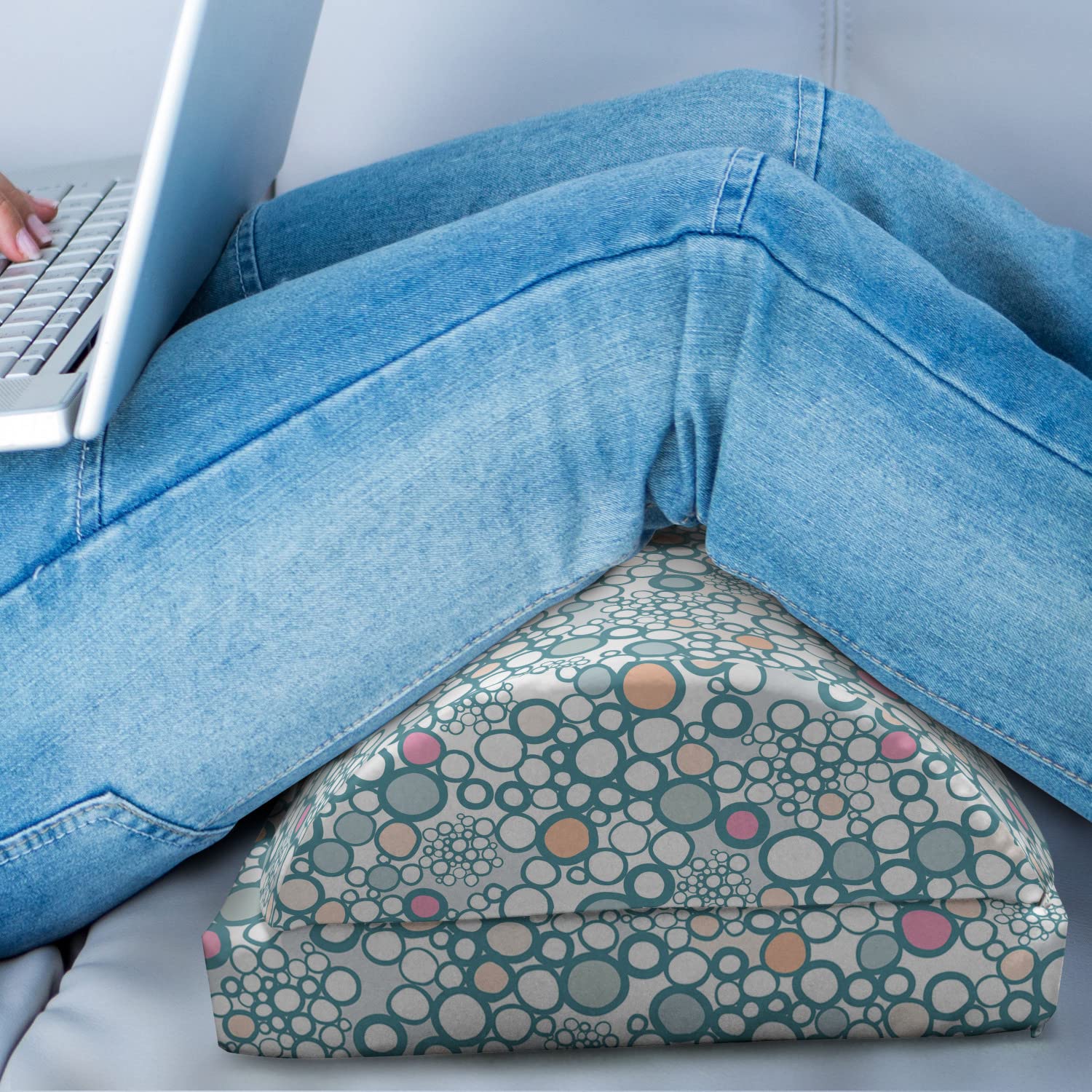 Ambesonne Pastel Foot Rest - Adjustable Ergonomic Memory Foam Leg Support with Non-Slip Backing, Cadet Blue Blush | Office Comfort for Long Work Hours, Home Relaxation & Gaming Setup