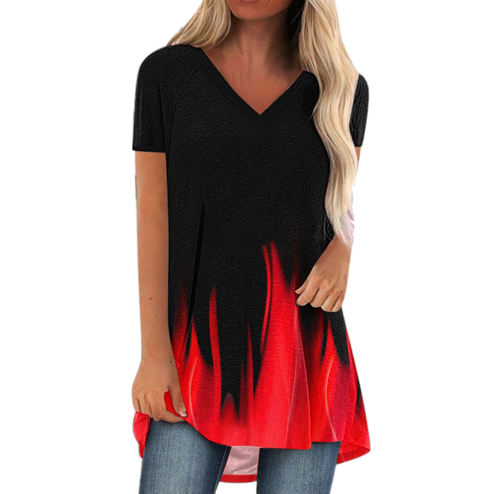 Women's Floral Print V-Neck Short Sleeve Casual T-Shirt - Summer Blouse & Sweatshirt for Ladies - Perfect for Beach Outings, Picnics, and Everyday Wear