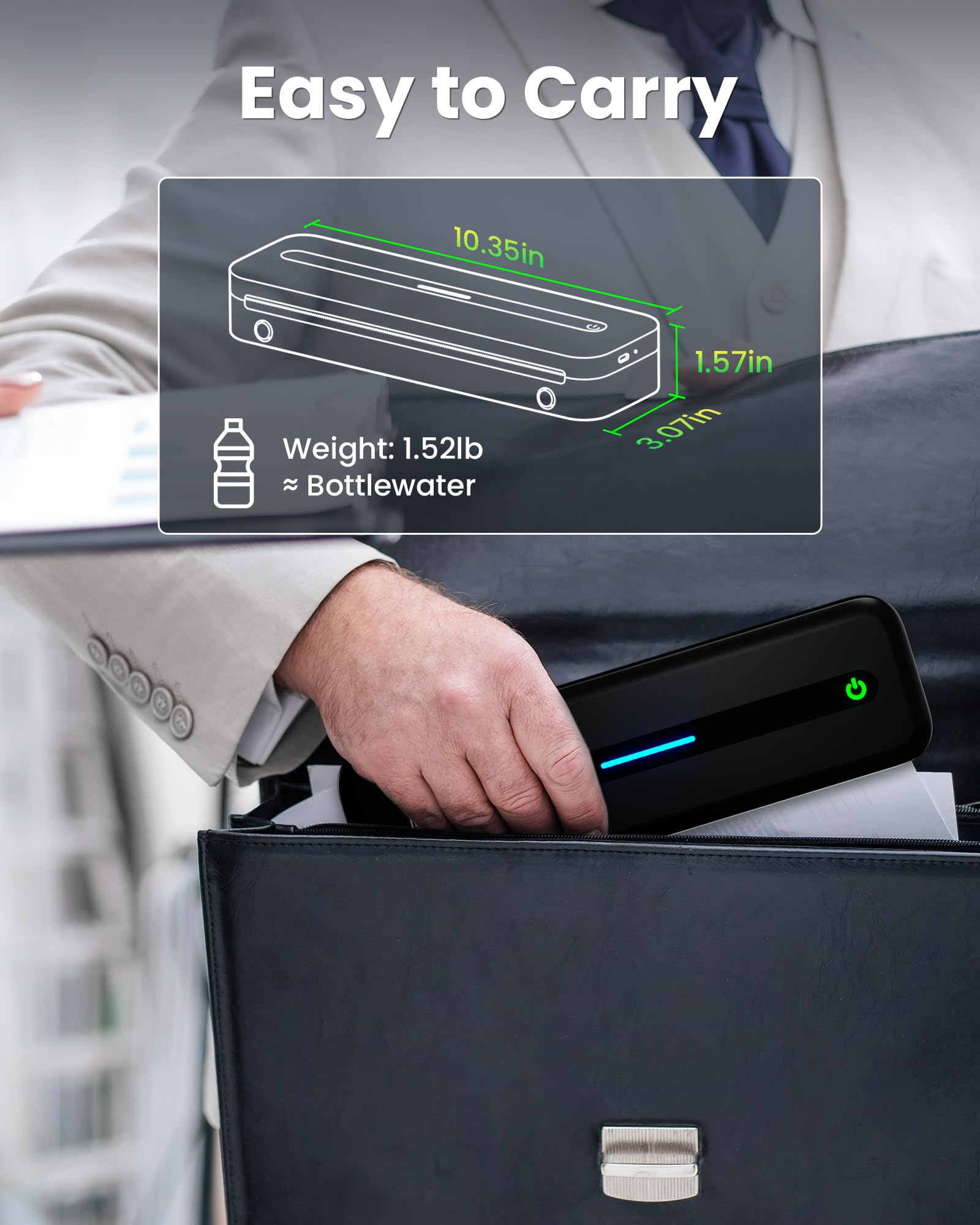 Itari Wireless Portable Printer - Bluetooth Thermal Printer for Android & iOS, Compact Inkless Printer for Travel, Home, School, Office (Supports A4 & US Letter) - Print Receipts, Labels & Documents On-The-Go