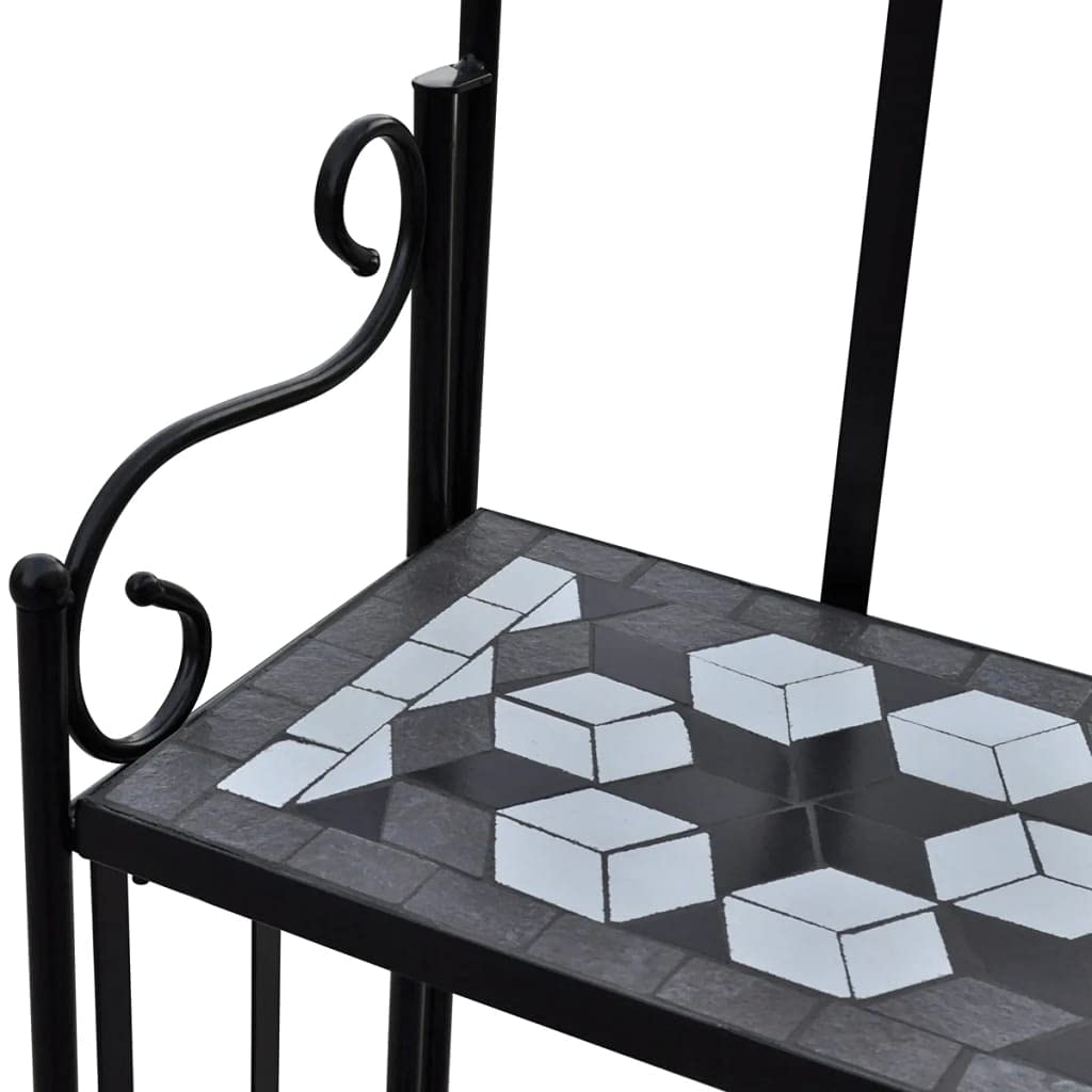 CHARMMA 3-Tier Tall Metal Plant Stand with Ceramic Tile - Multi-Tier Flower Pot Holder for Indoor & Outdoor Use - Perfect for Living Room, Balcony, Garden & Patio - Black (22.8