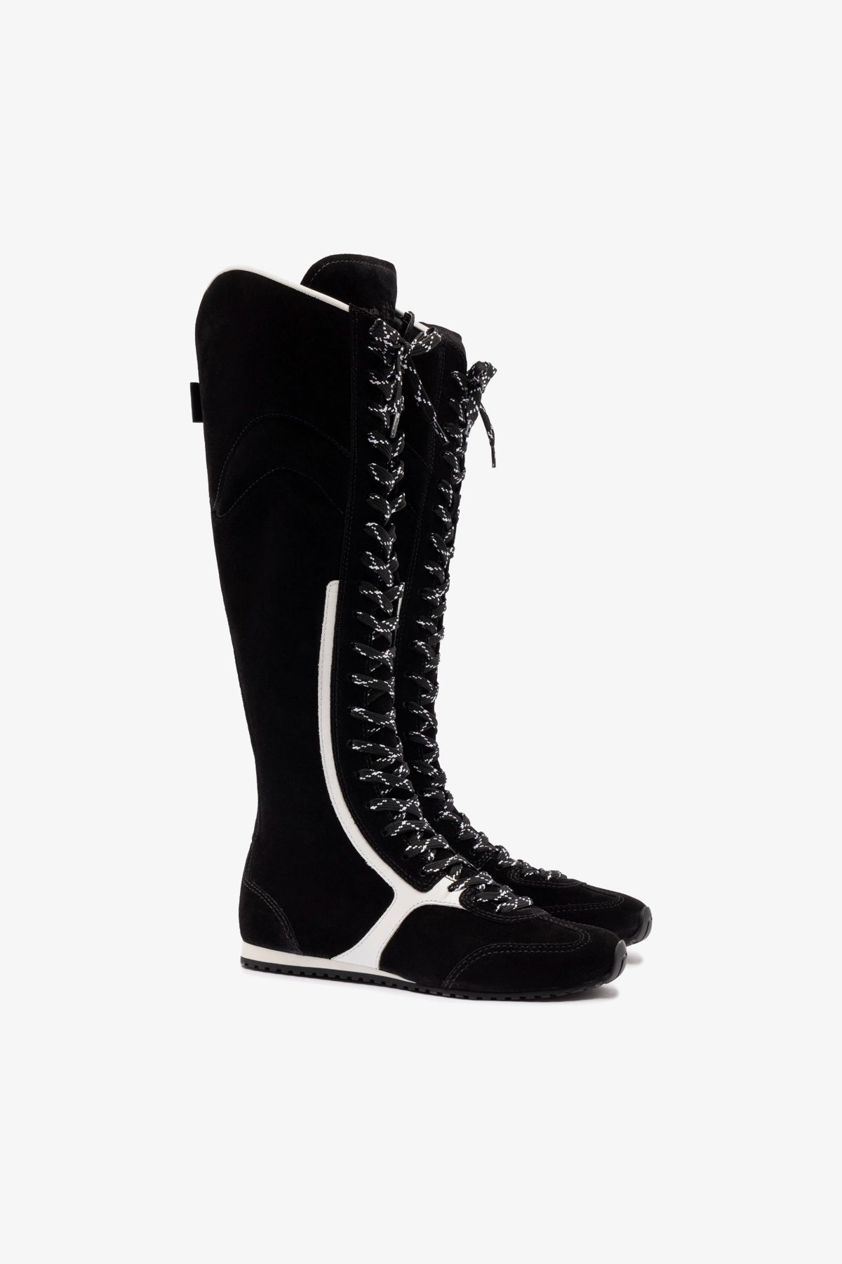 Larroudé x Jonathan Cohen Black Suede & White Leather Flat Hi Sneaker Boots - Stylish Women's Fashion Shoes for Casual Wear & Everyday Outfits