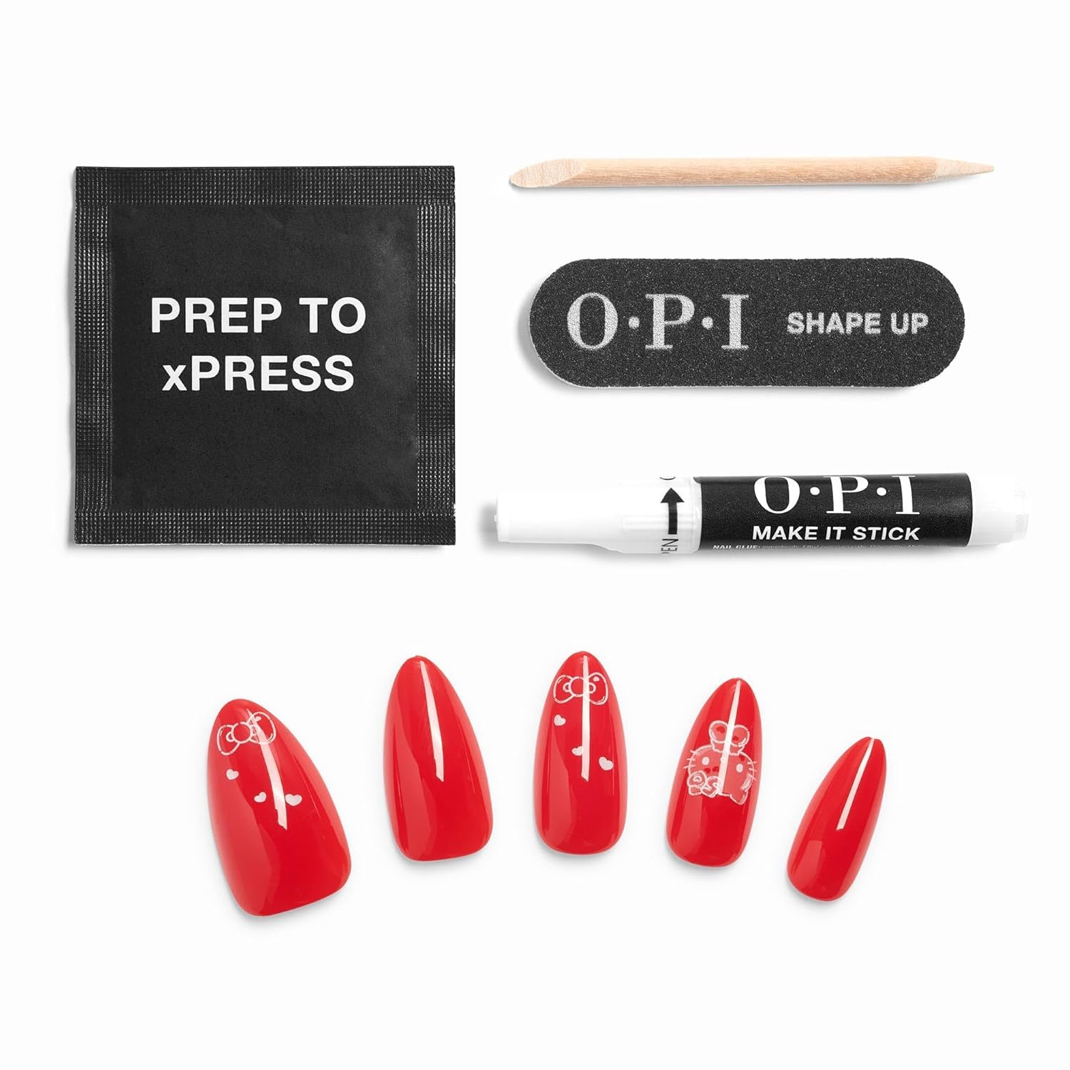 OPI xPRESS/ON Press on Nails - Long Almond Fake Nails with Nail Glue | Hello Kitty Limited Edition Collection | DIY Salon Quality Manicure at Home for Parties, Weddings & Special Occasions