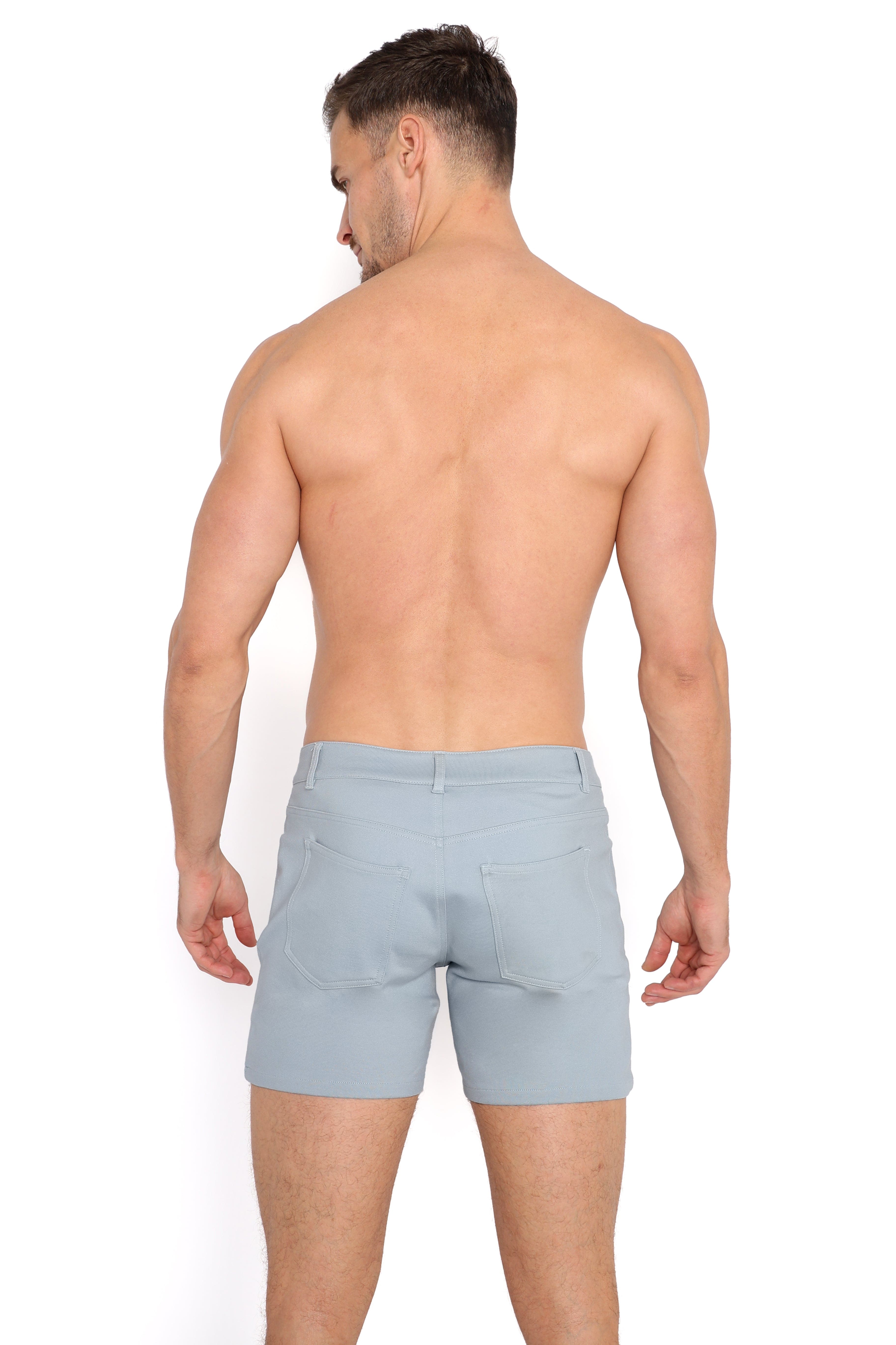 Blue Slate Logo Knit Stretch Shorts for Men - Comfortable Casual Wear for Gym, Running & Everyday Outfits