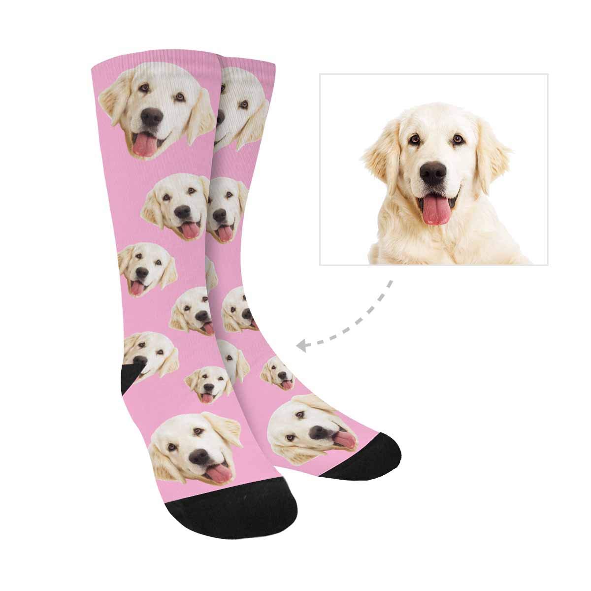Custom Photo Dog Face Socks - Personalized Unisex Crew Socks with Changeable Pup Designs (Blue) - Perfect for Pet Lovers, Gifts & Fun Outfits