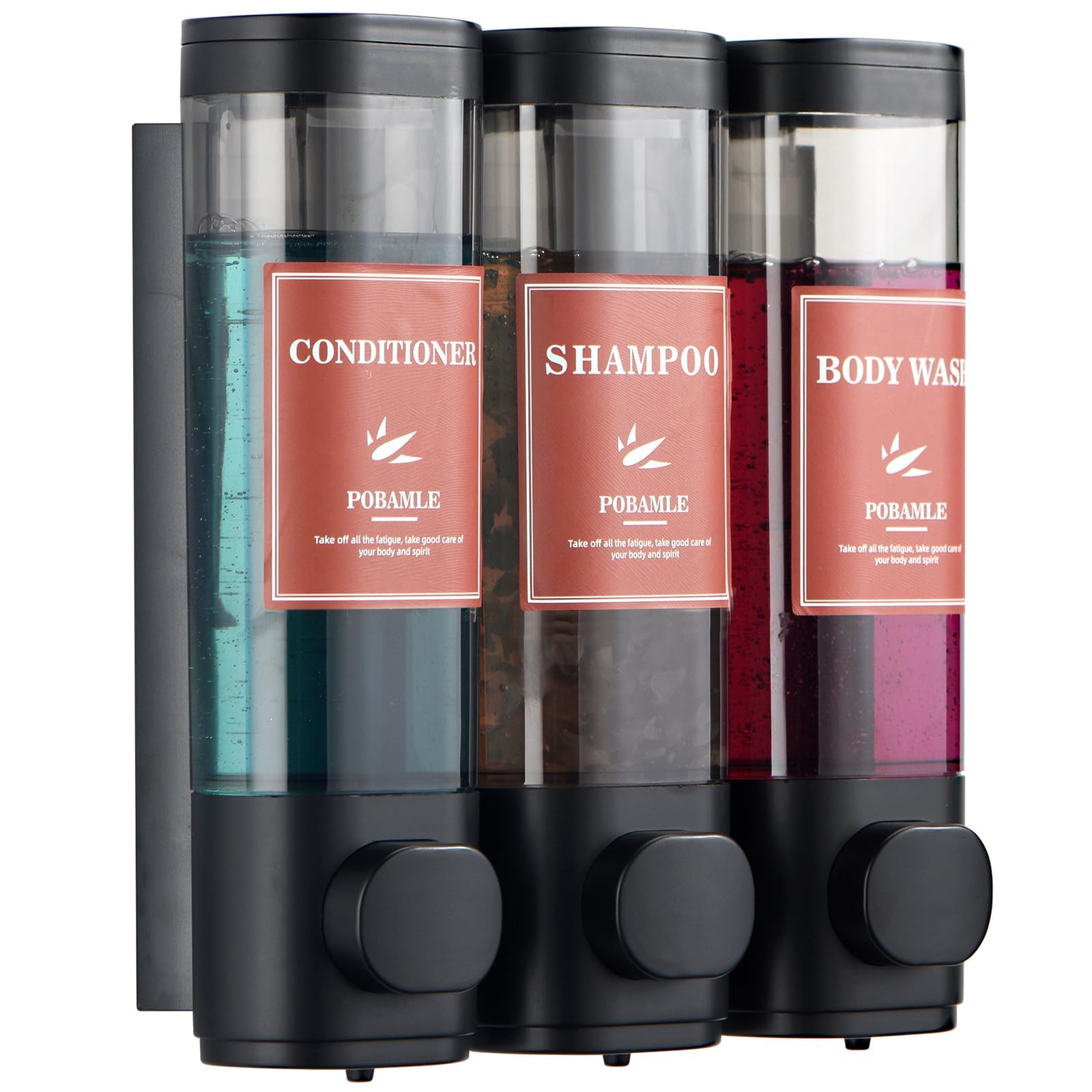 3-Chamber Wall Mounted Shampoo & Conditioner Dispenser - No Drill Bathroom Soap Dispenser for Shower, Holds Body Wash & Shower Gel (Black) | Perfect for Small Bathrooms & Shared Showers