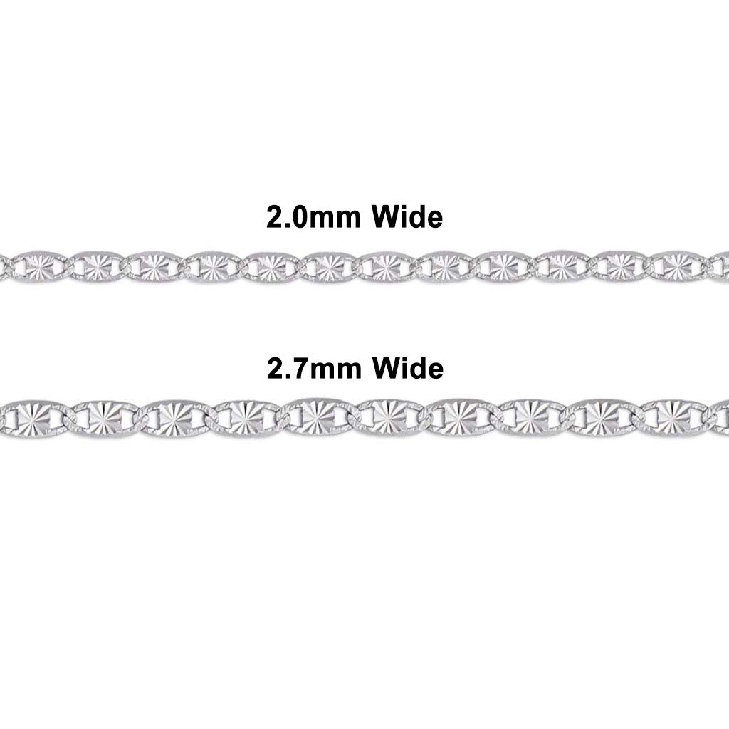 14K White Gold Valentin Chain Necklace for Women & Men - Italian Crafted Durable Link Jewelry - 16-24 Inch Length, 2.4-2.7mm Width - Perfect Shiny Gift for Anniversary, Birthday & Valentine's Day