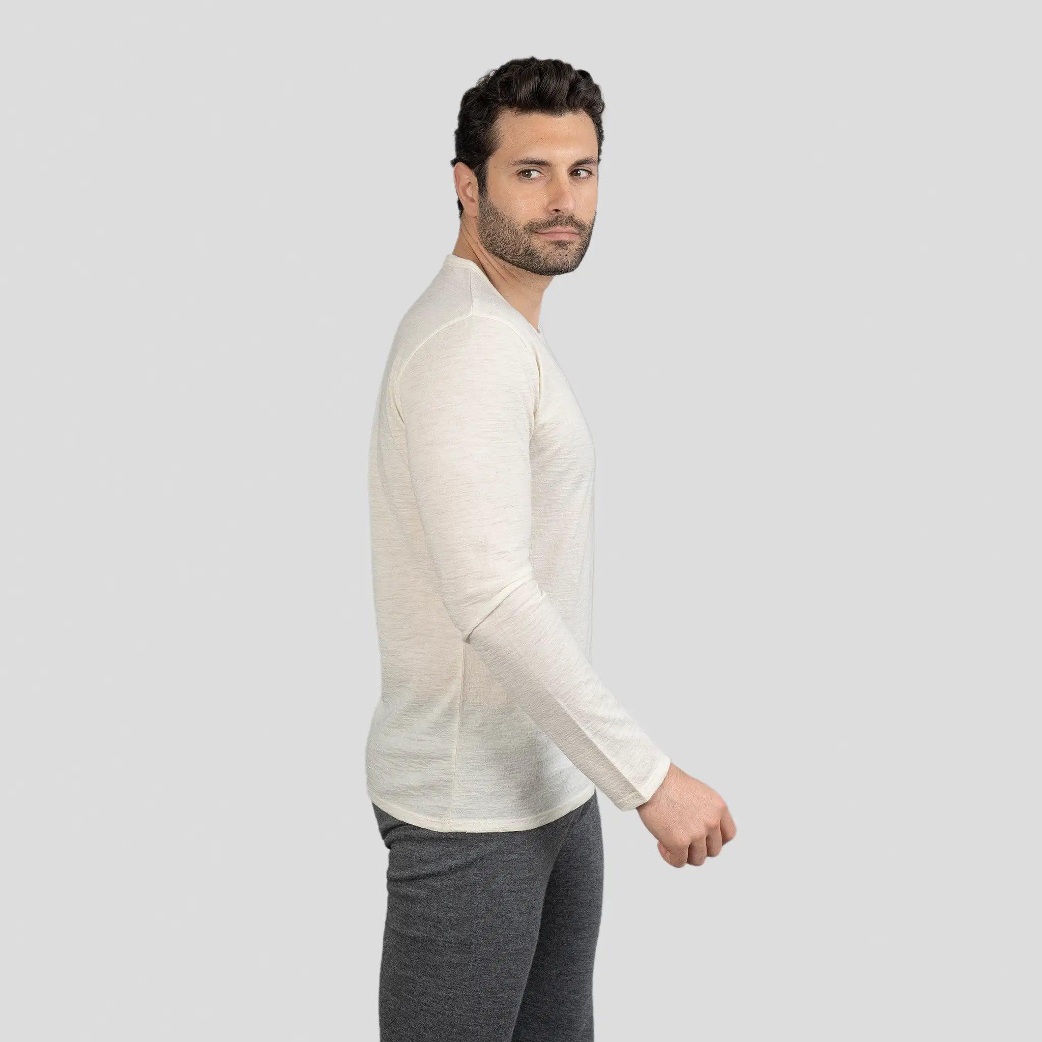 Premium Men's Alpaca Wool Long Sleeve T-Shirt - 160 Ultralight Thermal Base Layer for Hiking, Camping & Winter Outdoor Activities