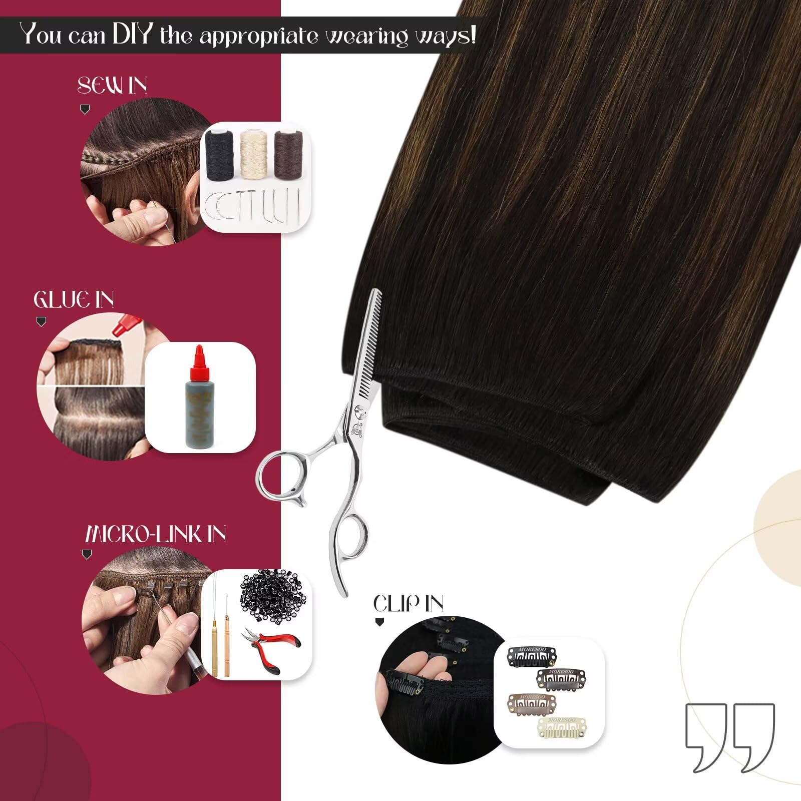 Vivien Balayage Brown Straight Human Hair Extensions 22 Inch 100G - Dark to Light Brown Weft Hair for Sew-In | Natural Real Human Hair for Women | Perfect for Daily Styling, Parties & Special Occasions