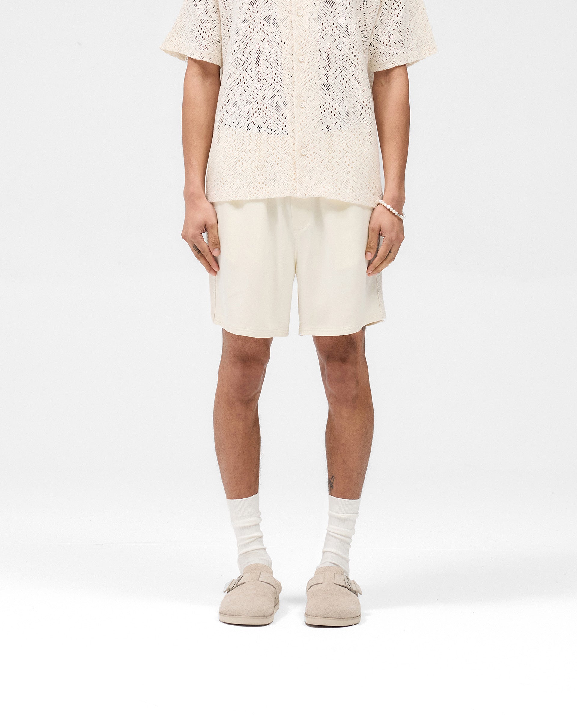 Antique White Knitted Panel Shorts - Women's Comfortable Casual Summer Shorts for Beach, Lounge, and Everyday Wear
