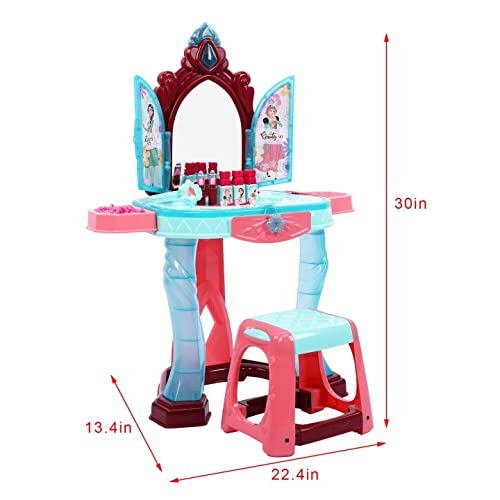 Pink Toddler Vanity Set with Lights & Sounds - Kids Makeup Vanity Table with Stool, Blow Dryer & Accessories - Pretend Play Dress Up Toy for Girls Ages 3+ - Perfect for Birthday Gifts & Role Play Fun