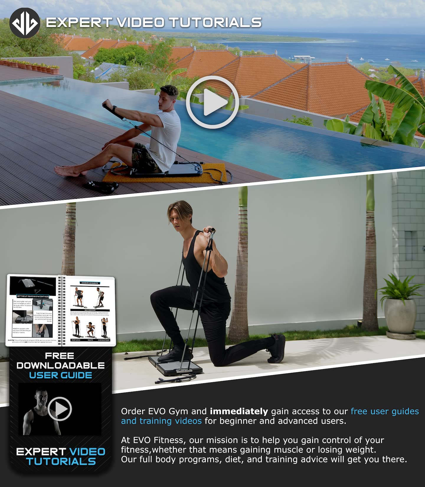 EVO Gym - Portable Home Gym Equipment for Strength Training, Resistance Bands with Base Holds Gym Bar & Handles | Compact Travel & Home Workout Solution for Full Body Exercise | Perfect for Home, Office, Travel & Outdoor Fitness
