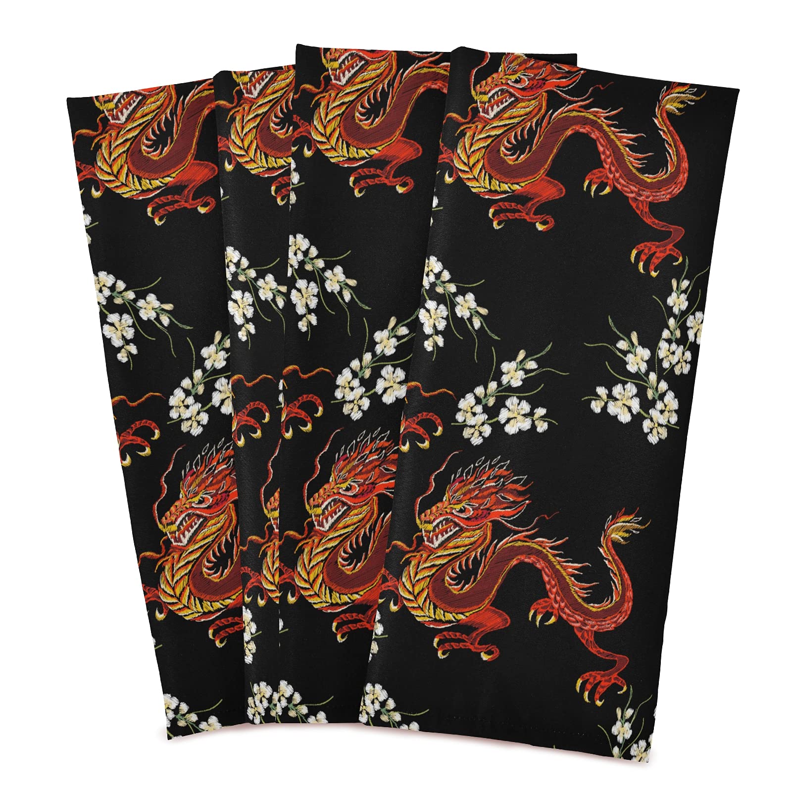 ALAZA Japanese Dragon Floral Kitchen Towels Set of 4 - Super Absorbent Soft Dish Cloths (18x28 Inches) for Dish Drying, Bar Cleaning & Tea Towel Use