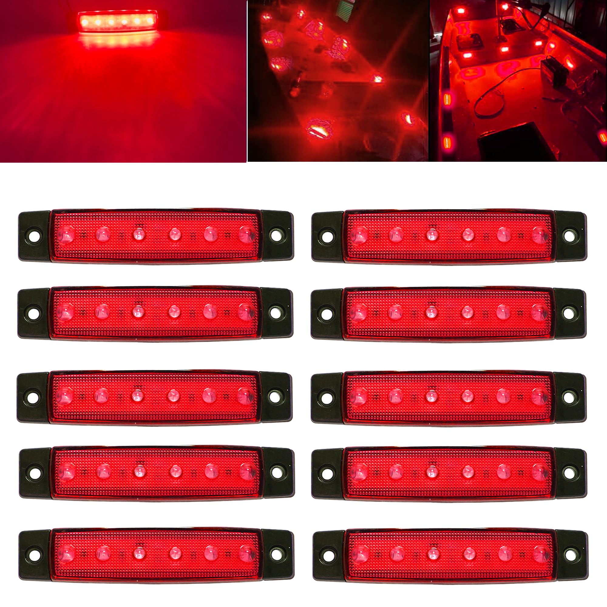 12V Waterproof Marine Boat Lights - Red LED Interior Navigation Lights for Deck, Transom, Cockpit, Bow & Stern | Perfect for Kayaks, Yachts, Fishing Boats, Pontoons & Sailboats (10-Pack) | Ideal for Night Fishing, Boating Safety & Deck Illumination