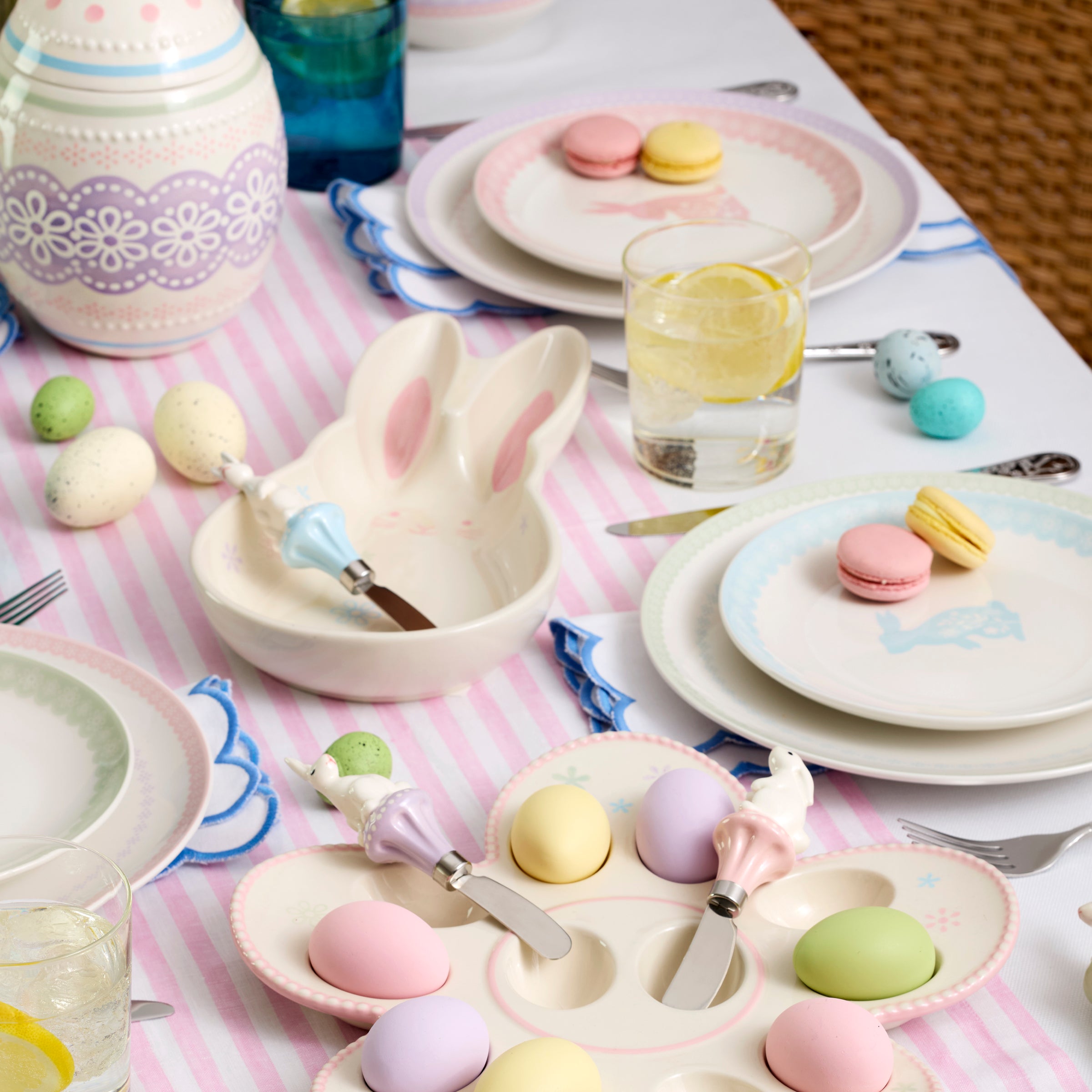 Bunny Hop Accent Plates Set of 4 - Cute Easter Dinnerware for Spring Decorations & Party Table Settings