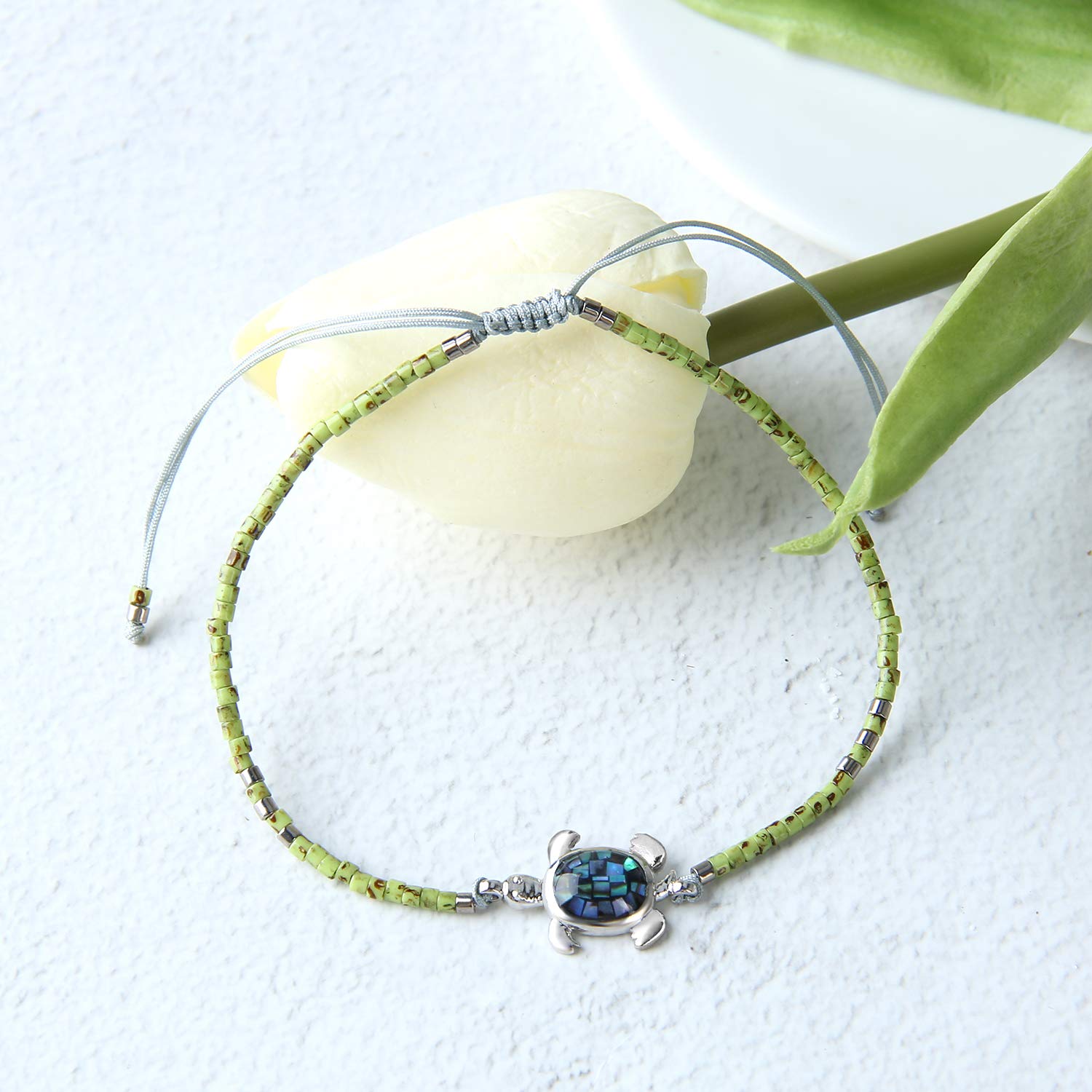KELITCH Crystal Turtle Charm Bracelet - Miyuki Beaded Thin Strand Friendship Bracelet for Women - Multi Color Options - Perfect for Gifts, Boho Style & Everyday Wear