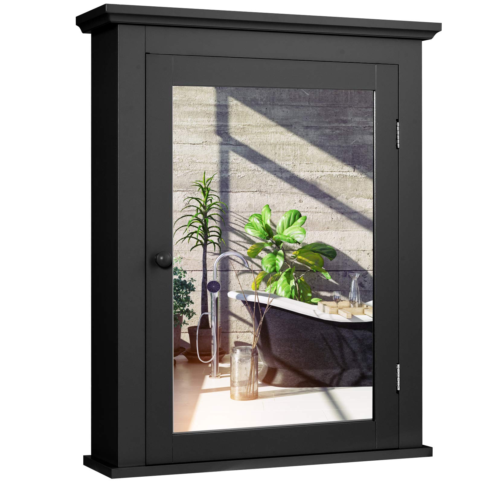 GLACER Wall Mounted Bathroom Mirror Cabinet with Adjustable Shelf - 22 x 6 x 27.5 Inches Black Medicine Cabinet for Bathroom, Living Room & Cloakroom - Perfect for Small Space Organization & Stylish Home Decor