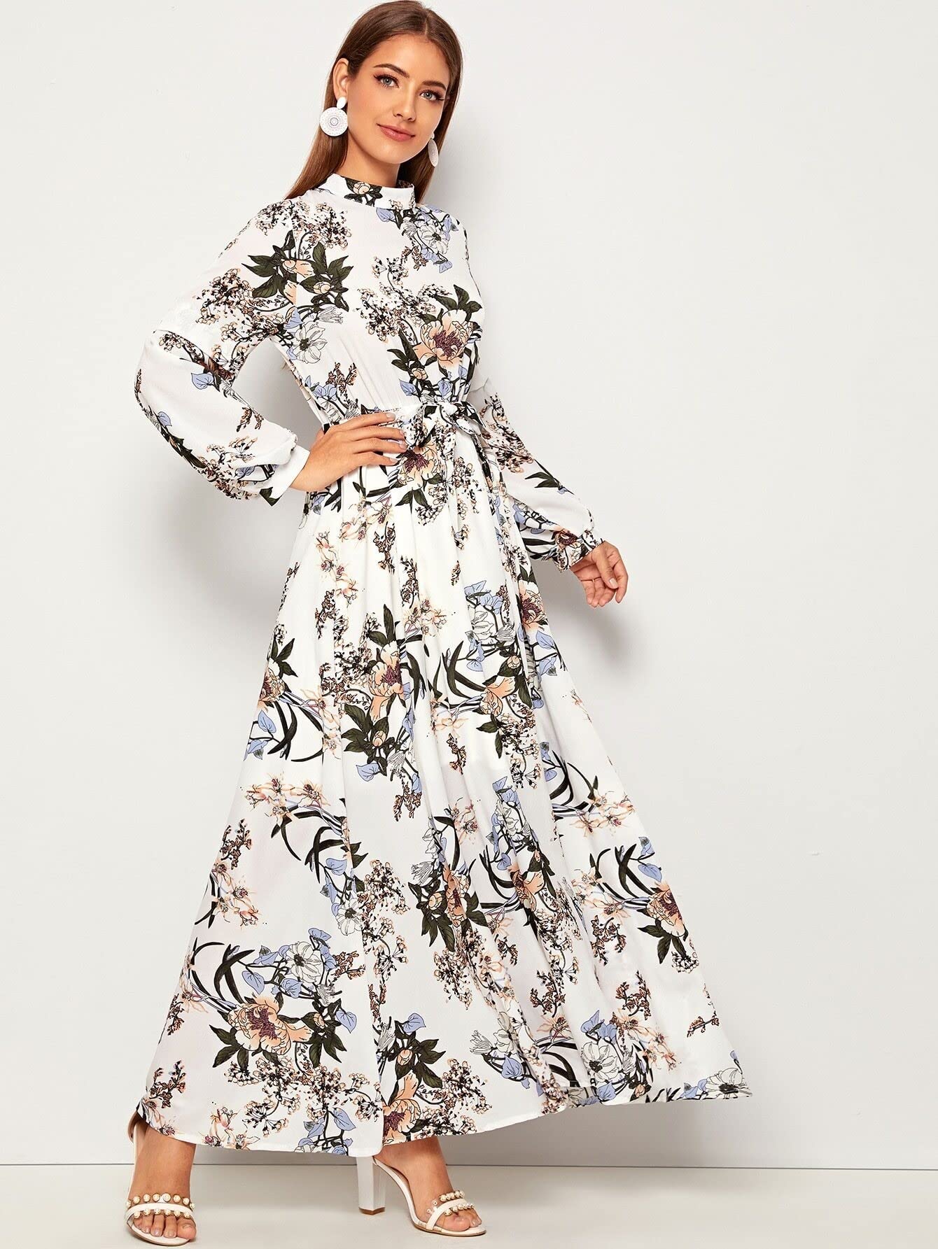 LIHANA Women's Floral Print Summer Maxi Dress with Self-Tie Waist - Casual Beach Dress for Holidays, Vacations & Outdoor Parties | Lightweight Swing Dress for Warm Weather