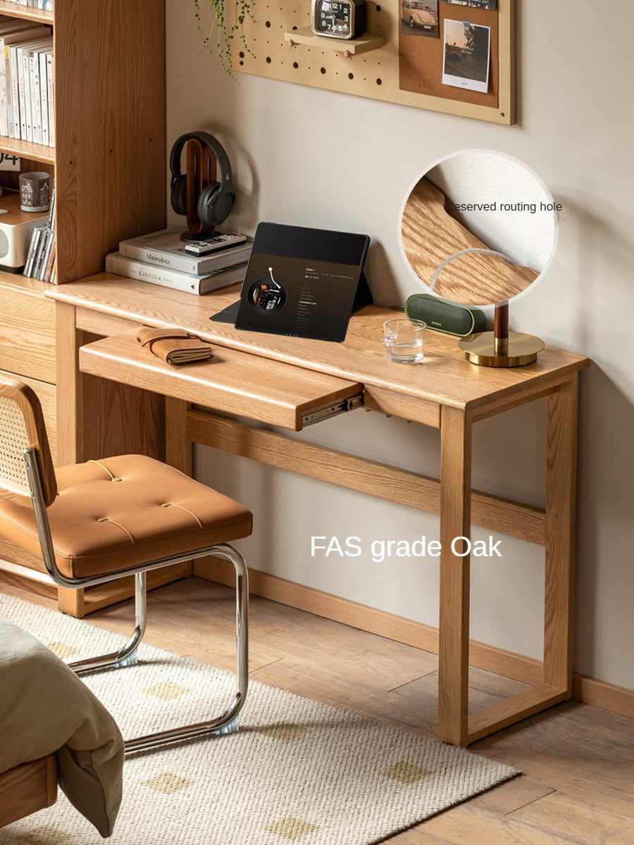 Solid Oak Retractable Writing Desk - Narrow Space-Saving Home Office Desk for Small Rooms & Apartments | Perfect for Study, Work & Remote Learning