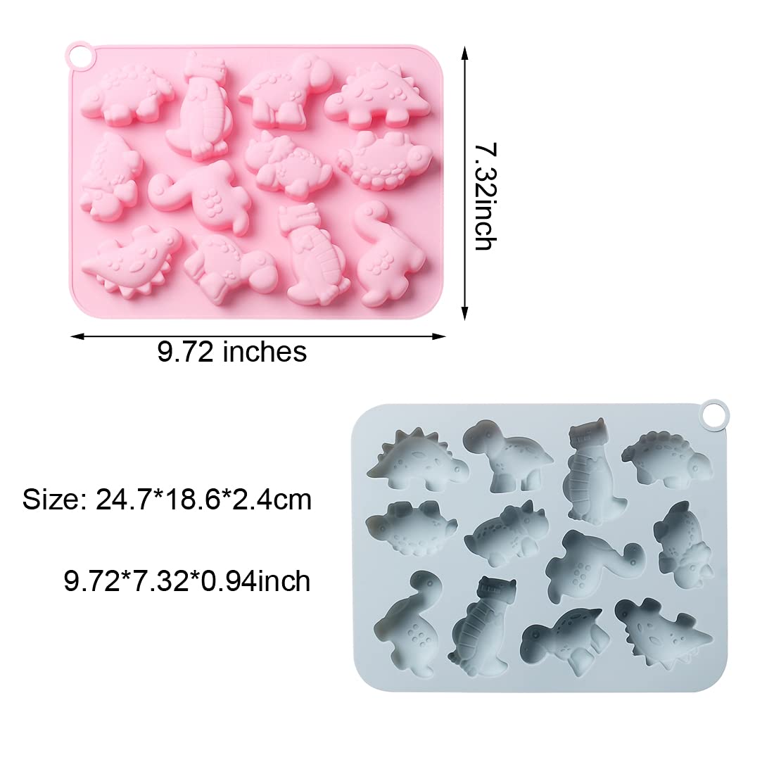 2Pcs Cute Dinosaur Silicone Cake Molds - 3D Dino Chocolate & Gummy Mold Tray with 12 Cavities - Perfect for Baking, Candy Making, Cupcake Decorating and DIY Handmade Soap - Fun Kids Birthday Party & Baking Activity Supplies