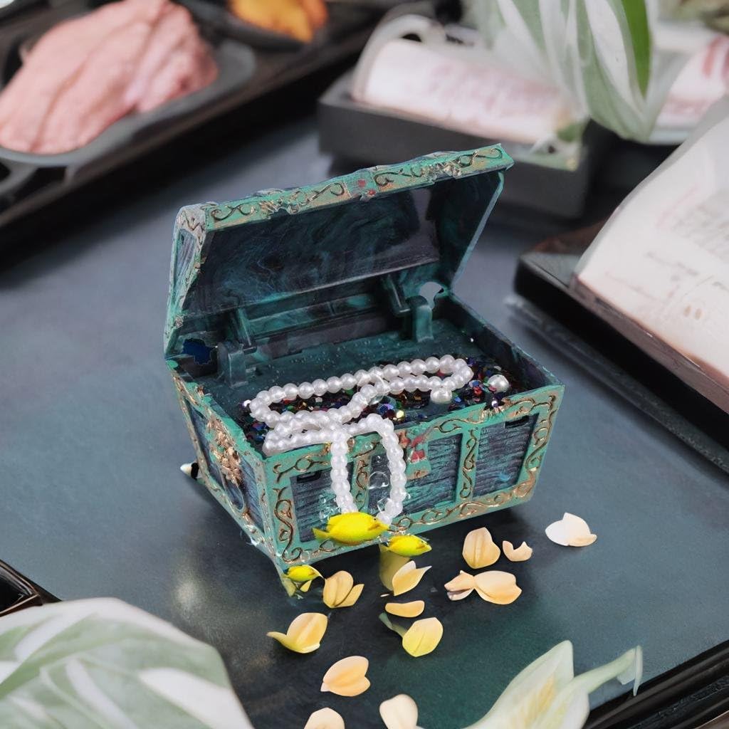 Zerodis Aquarium Decorations - Resin Treasure Box Ornament for Fish Tank, Artificial Jewelry Box Landscape Decor (Green) | Perfect for Freshwater & Saltwater Aquariums, Fish Hideouts & Themed Tank Designs