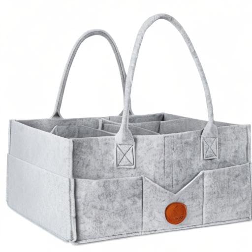 Portable Diaper Caddy Organizer for Baby Nursery Storage - Felt Baby Changing Table Organizer with Handle for Boys & Girls - Perfect for Indoor & Outdoor Use, Baby Shower Gifts, and Travel Essentials