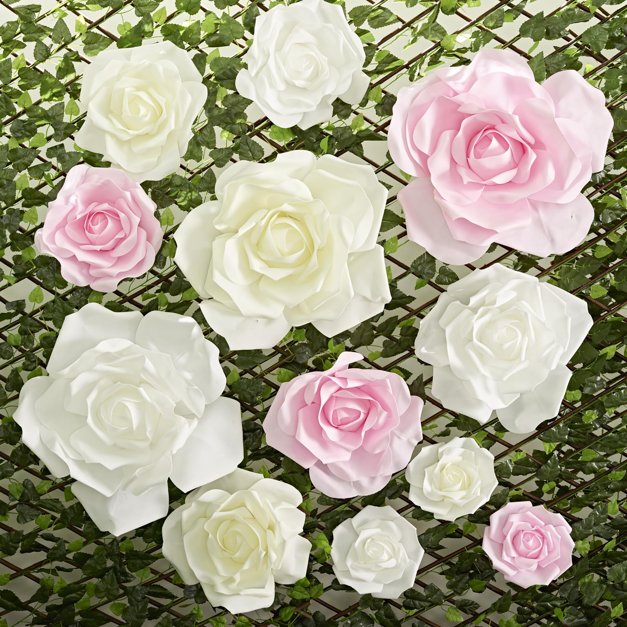 Elegant Rose Foam Wall Decor Set of 4 - White 3D Floral Home Decor for Living Room, Bedroom, Office & Wedding Backdrop