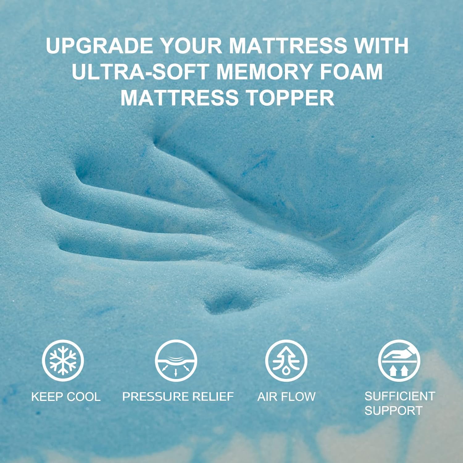 SINWEEK 3 Inch Memory Foam Mattress Topper Twin XL - CertiPUR-US Certified Cooling Mattress Pad for Pressure Relief - 39x80 Inches Blue - Perfect for College Dorm Beds, Guest Rooms & Single Beds