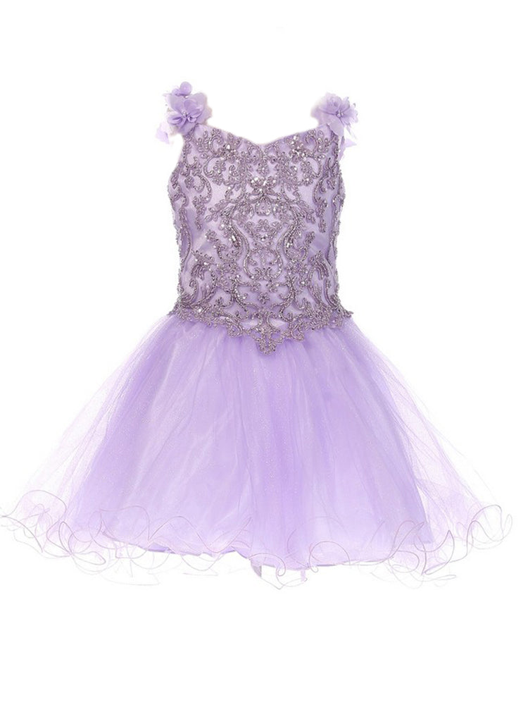 Lilac 3D Flower Strap Junior Bridesmaid Dress for Big Girls Size 8-16 | Flower Girl Dress for Weddings, Parties & Special Occasions