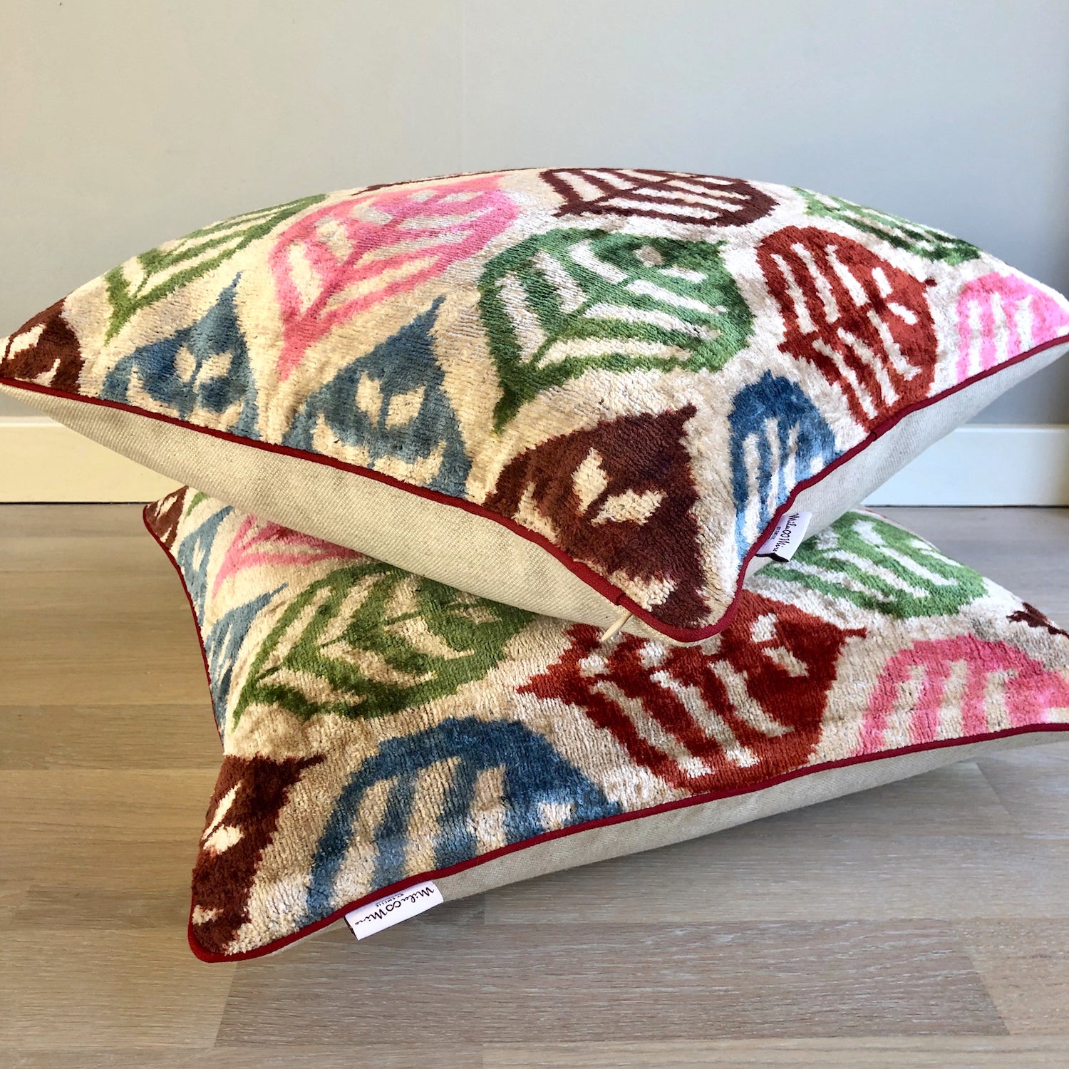 Luxury Velvet Ikat Cushion Cover - Four Seasons Collection - Decorative Throw Pillow for Sofa, Bed & Home Decor - Perfect for Living Room, Bedroom & Seasonal Decorating