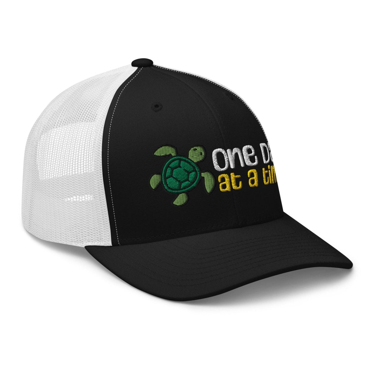 One Day at a Time Turtle Trucker Hat - Stylish Adjustable Baseball Cap with Motivational Message for Daily Resilience - Perfect for Outdoor Activities, Hiking, and Casual Wear