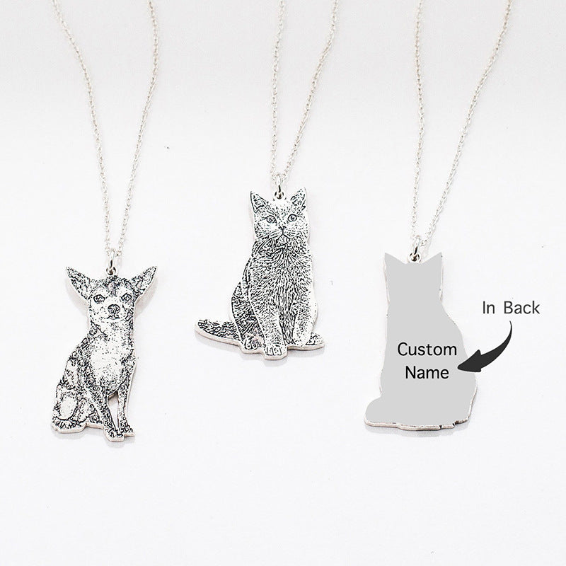 Custom Pet Cat Memorial Necklace - Personalized Engraved Cat Portrait Pendant - Perfect for Pet Loss Remembrance & Sympathy Gifts for Cat Lovers