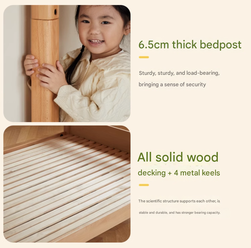 Solid Beech Wood Bunk Bed with Guardrails - Sturdy & Safe for Kids' Bedroom, Dormitory, or Guest Room