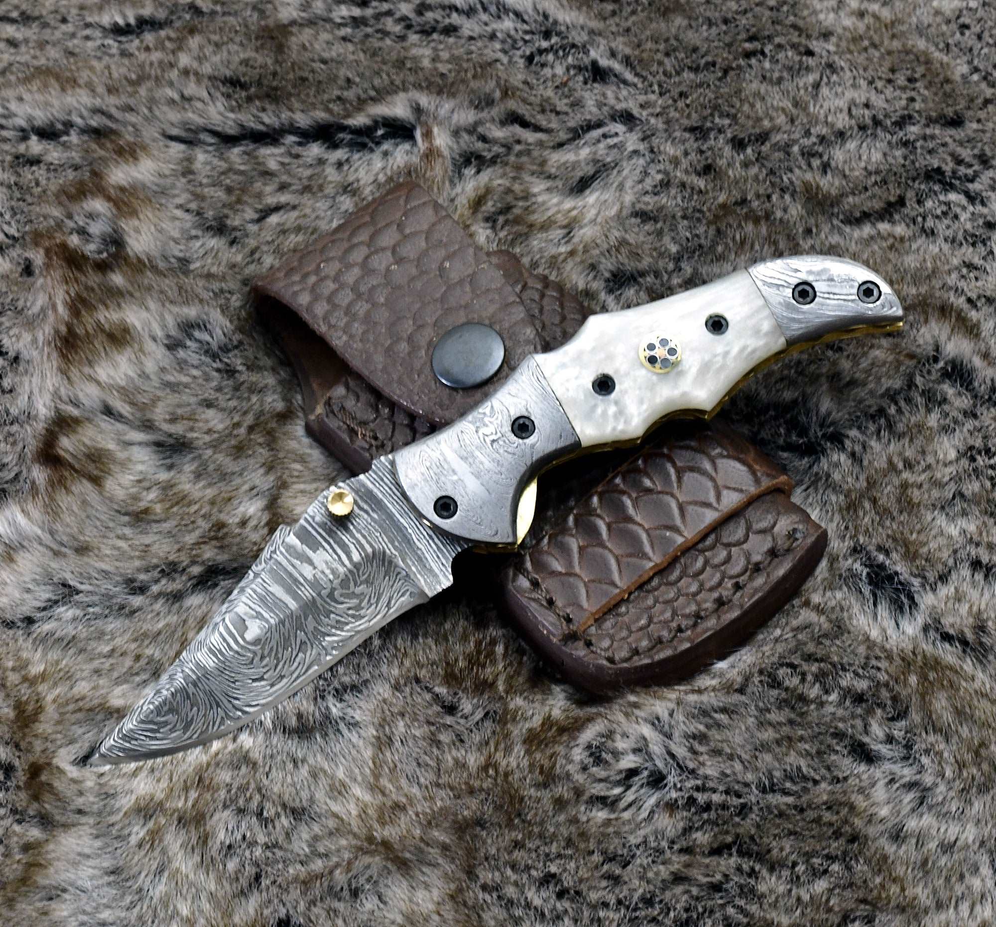 Celtic Gentleman's Folding Pocket Knife with Genuine Pearl Handle & Built-in Sharpener - Perfect for Outdoor Adventures, Camping & Everyday Carry (EDC)