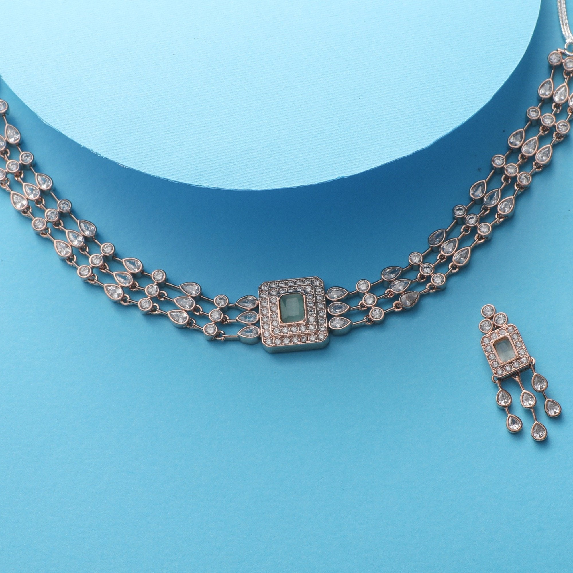 Jayna Nakshatra CZ Choker Necklace Set - Elegant Cubic Zirconia Jewelry for Women | Perfect for Parties, Weddings & Special Occasions