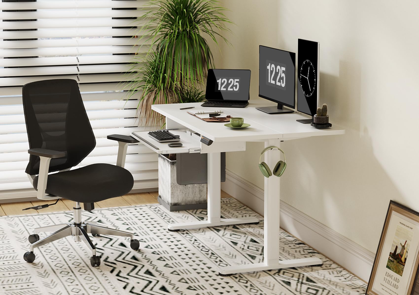 Claiks Electric Height Adjustable Standing Desk with Keyboard Tray - 48x24 Inches Sit Stand Desk for Home Office, White | Ergonomic Workspace Solution for Productivity & Comfort