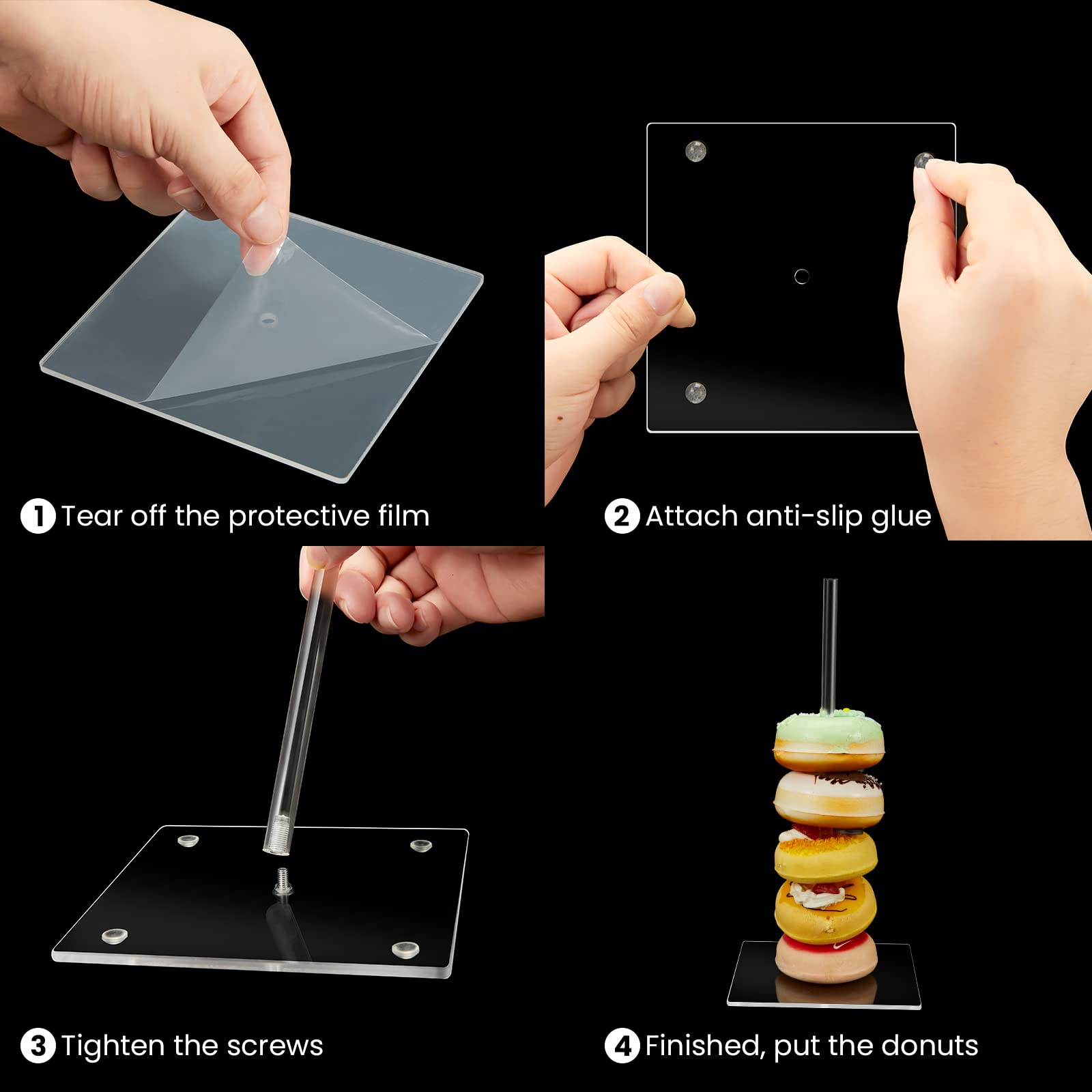 12 Pack Acrylic Donut Stands - 15.4 Inch & 10 Inch Clear Donut Display Holders with Removable Tower for Bagels, Cupcakes - Perfect for Birthday, Wedding, Baby Shower Party Decor & Bakery Display