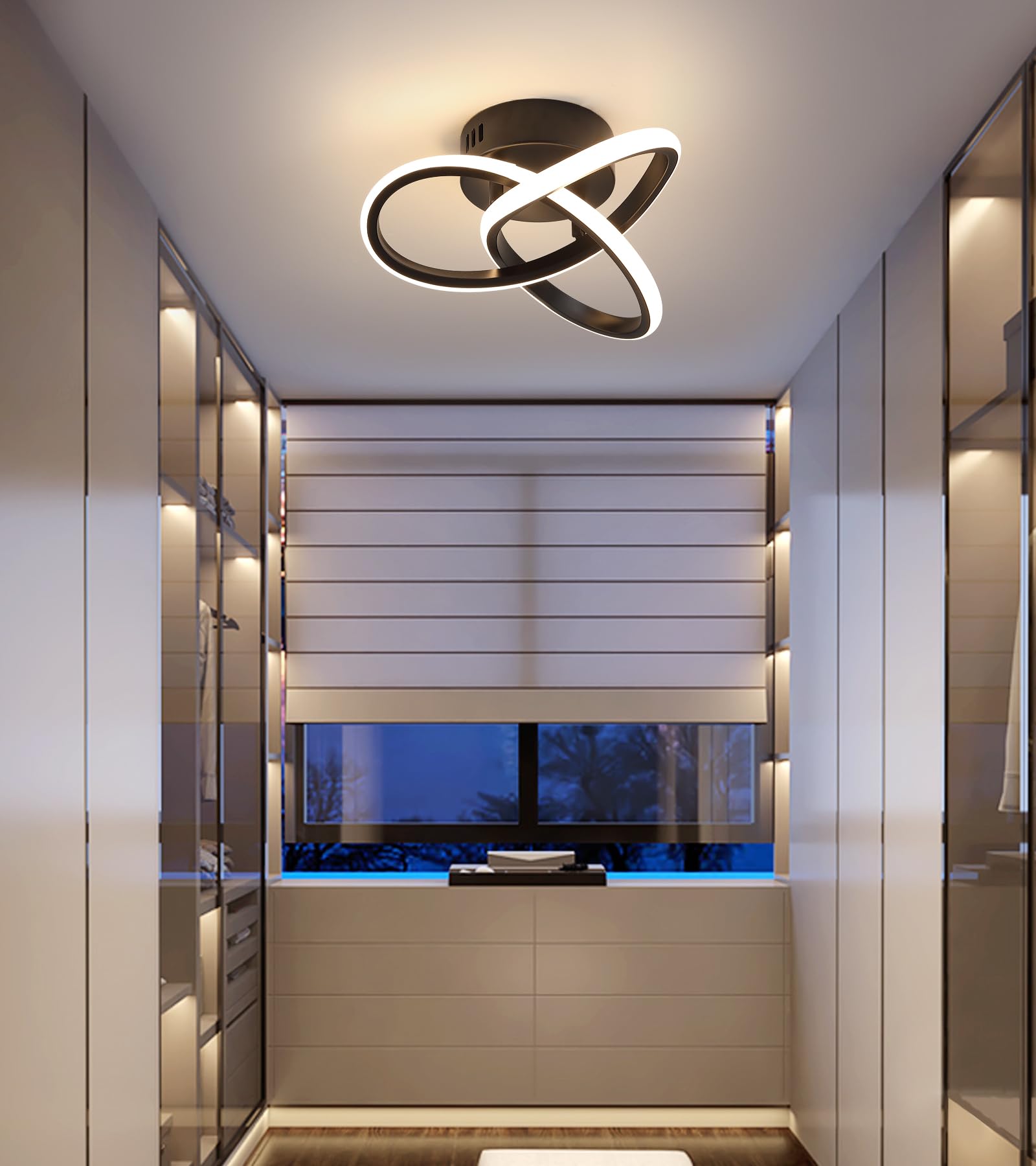 Modern Black LED Semi Flush Mount Ceiling Light Fixture - 15W Energy Saving Curved Design for Bedroom, Bathroom, Entryway, Hallway, Closet, Balcony & Stair Lighting - Perfect for Home, Office and Commercial Spaces