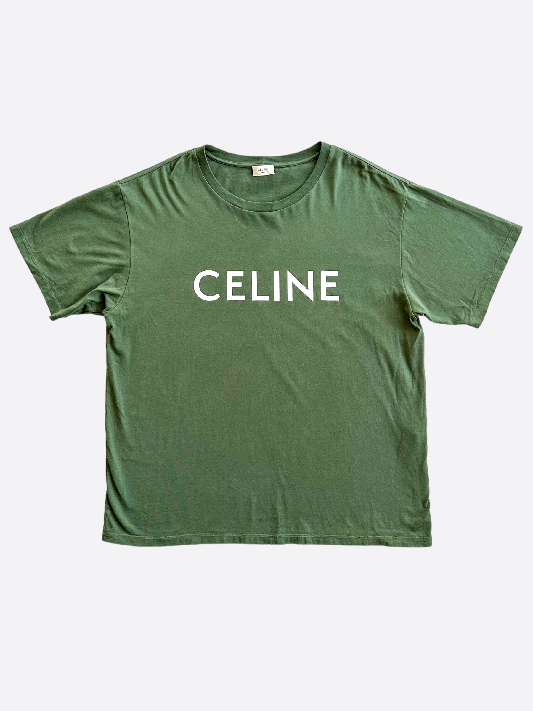 Celine Olive & White Logo T-Shirt for Women - Stylish Casual Cotton Tee for Everyday Wear, Street Fashion & Outfits