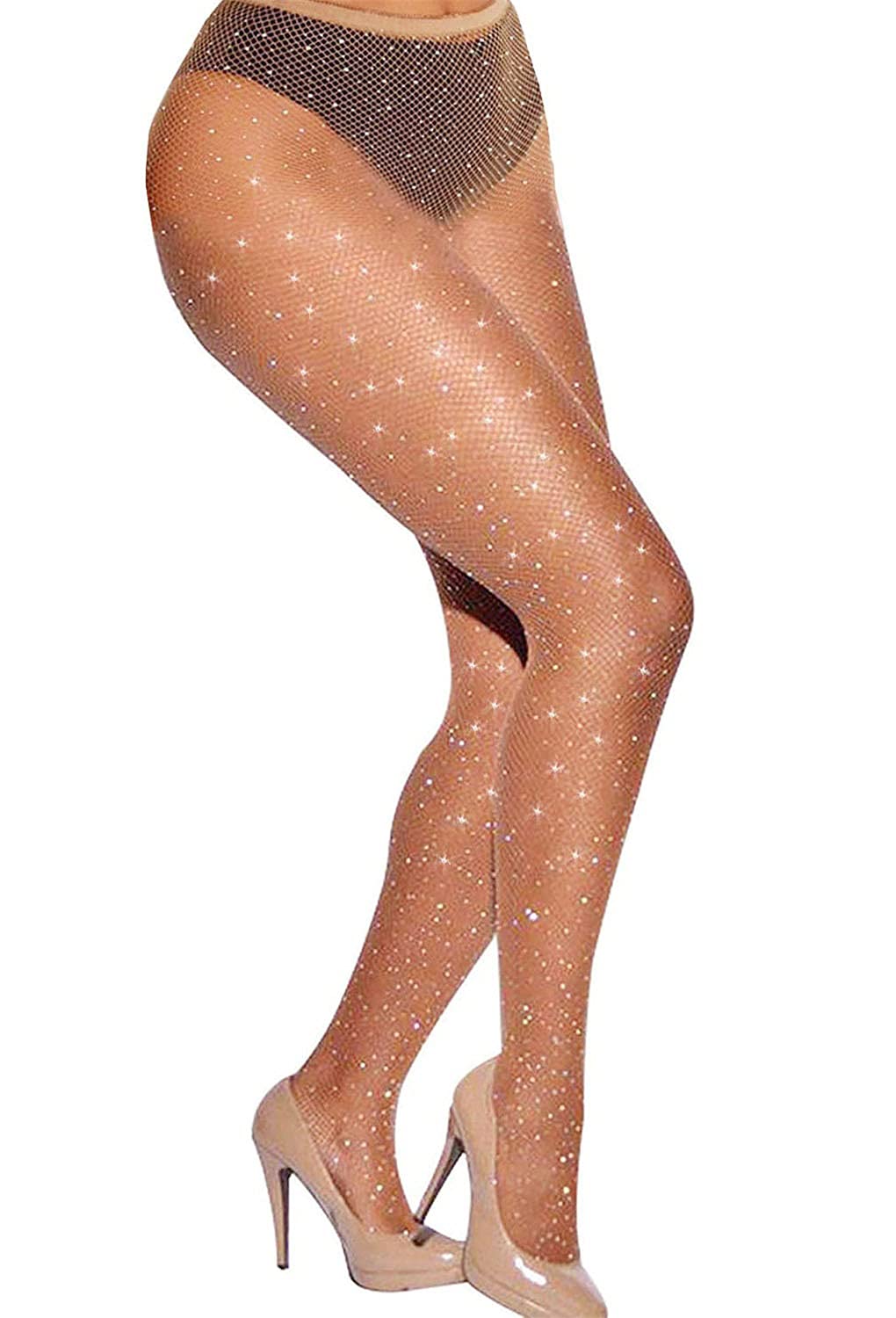 Sparkly Rhinestone Fishnet Tights for Women - Glitter Party Stockings, Carnival Dance Tights (Black/White) | Perfect for Halloween Costumes, Burlesque Shows & Nightclub Outfits