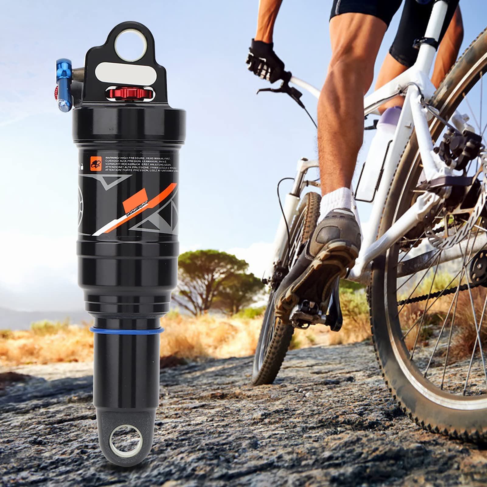 Premium Bike Shock Absorbers - 165mm Rear Air Suspension for Mountain Bikes with Hand Control | Durable Shock Struts for Smooth Off-Road Riding | Perfect for Trail Biking & Downhill Adventures