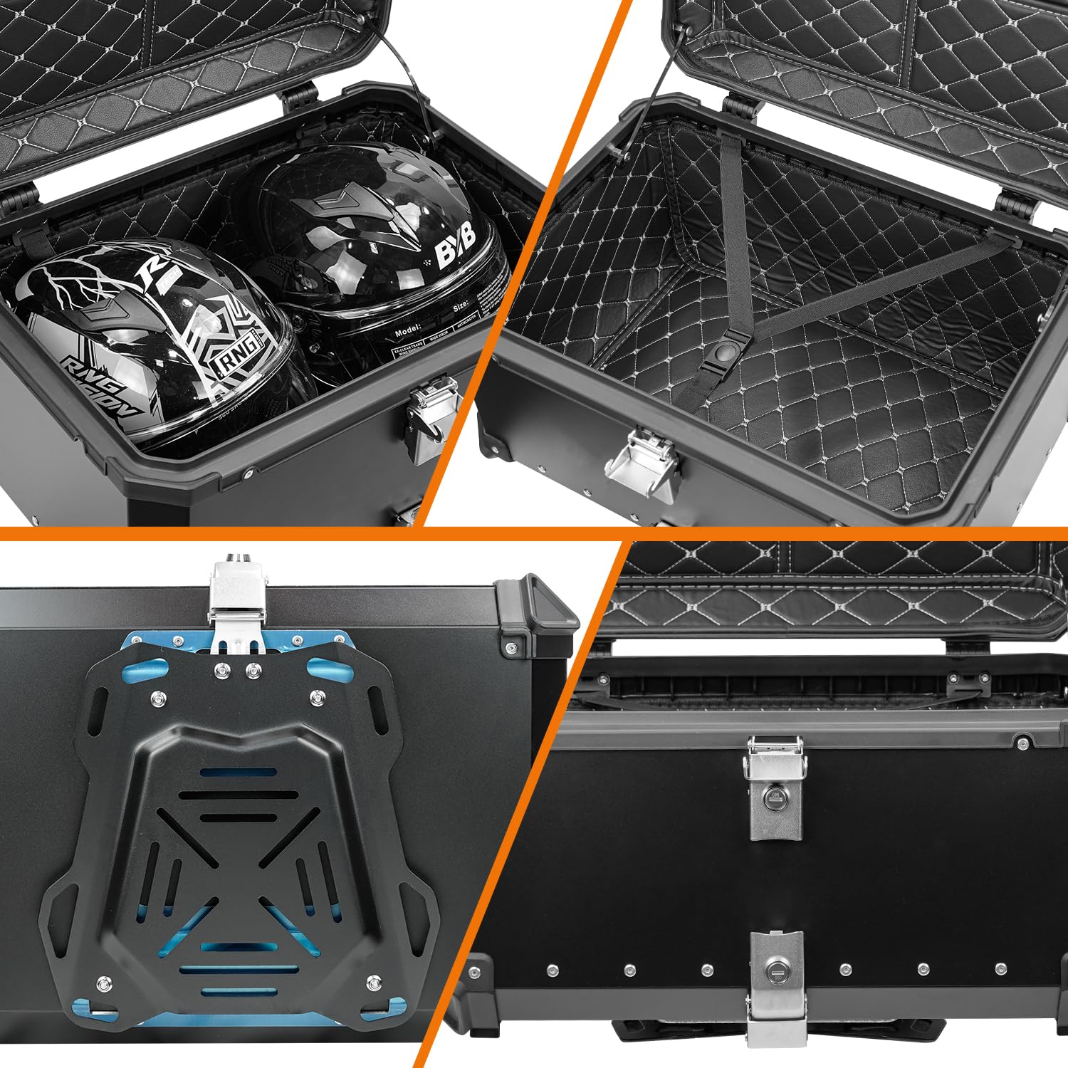 45L 55L 65L 85L 100L Waterproof Aluminum Motorcycle Top Case - Universal Motorcycle Luggage Trunk with Bracket Base Plate for Helmet & Storage - Durable Motorcycle Accessories for Touring, Commuting & Adventure Rides